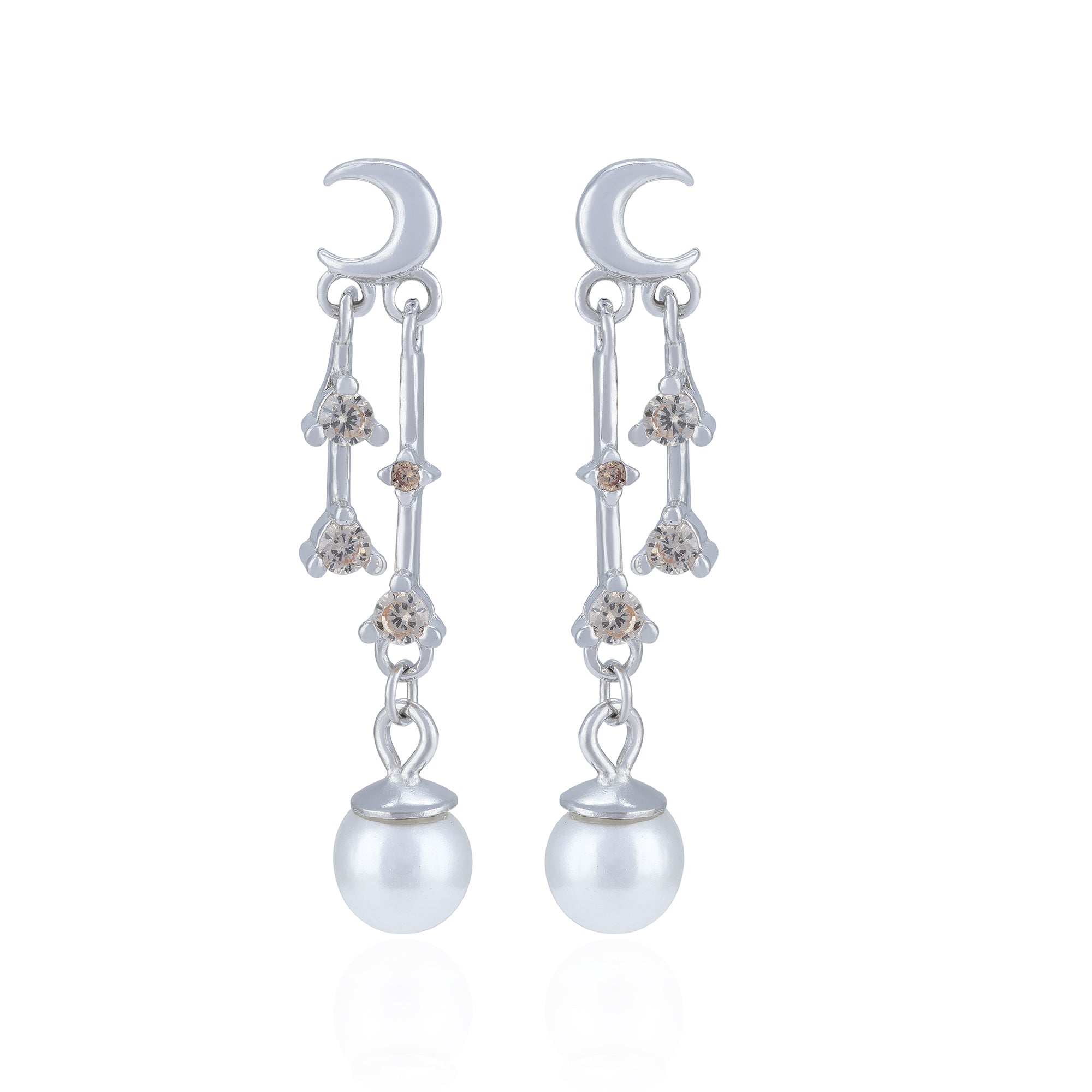 925 Sterling Silver Celestial Crystal Linked Pearl Drop Earring for Women