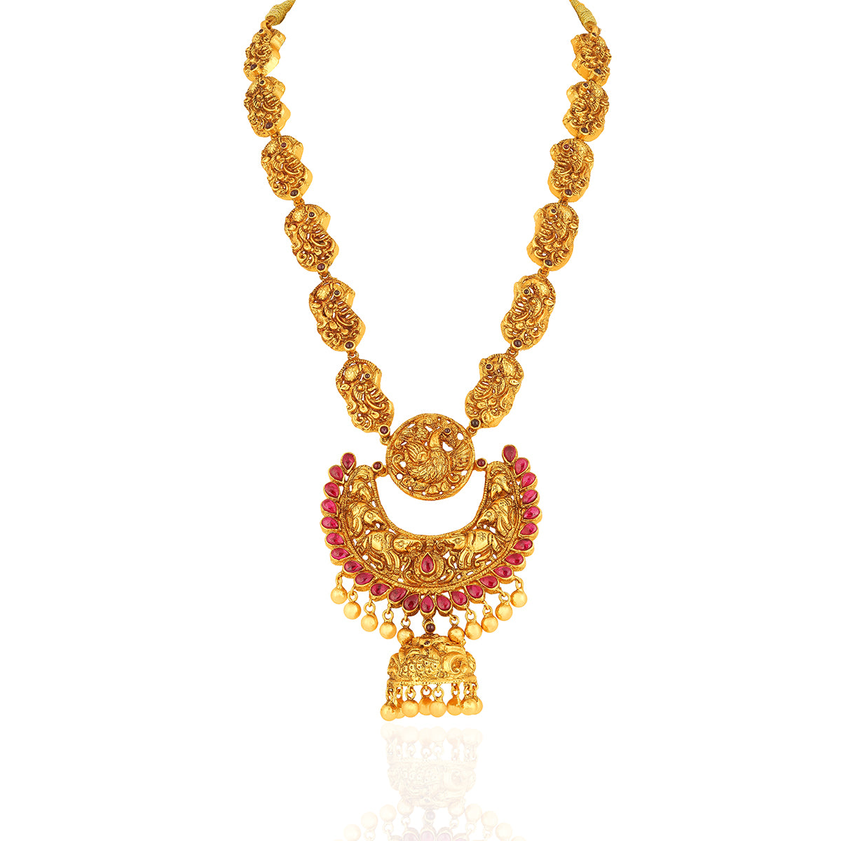 925 Sterling Silver Chandbali Exquisite Peacock Centre Gold Drop Haram for Women