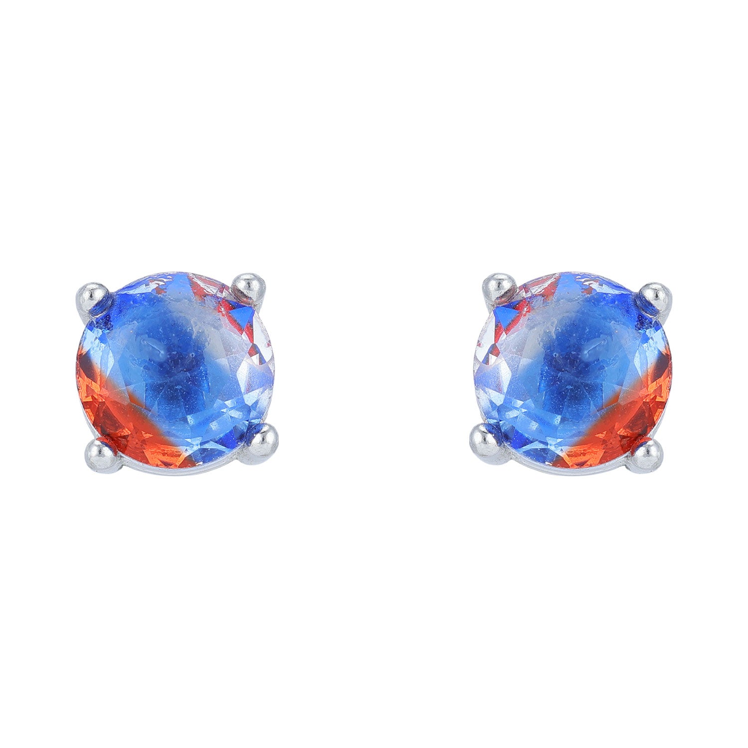 925 Sterling Silver Color Fusion Round Solitaire Earring for Women