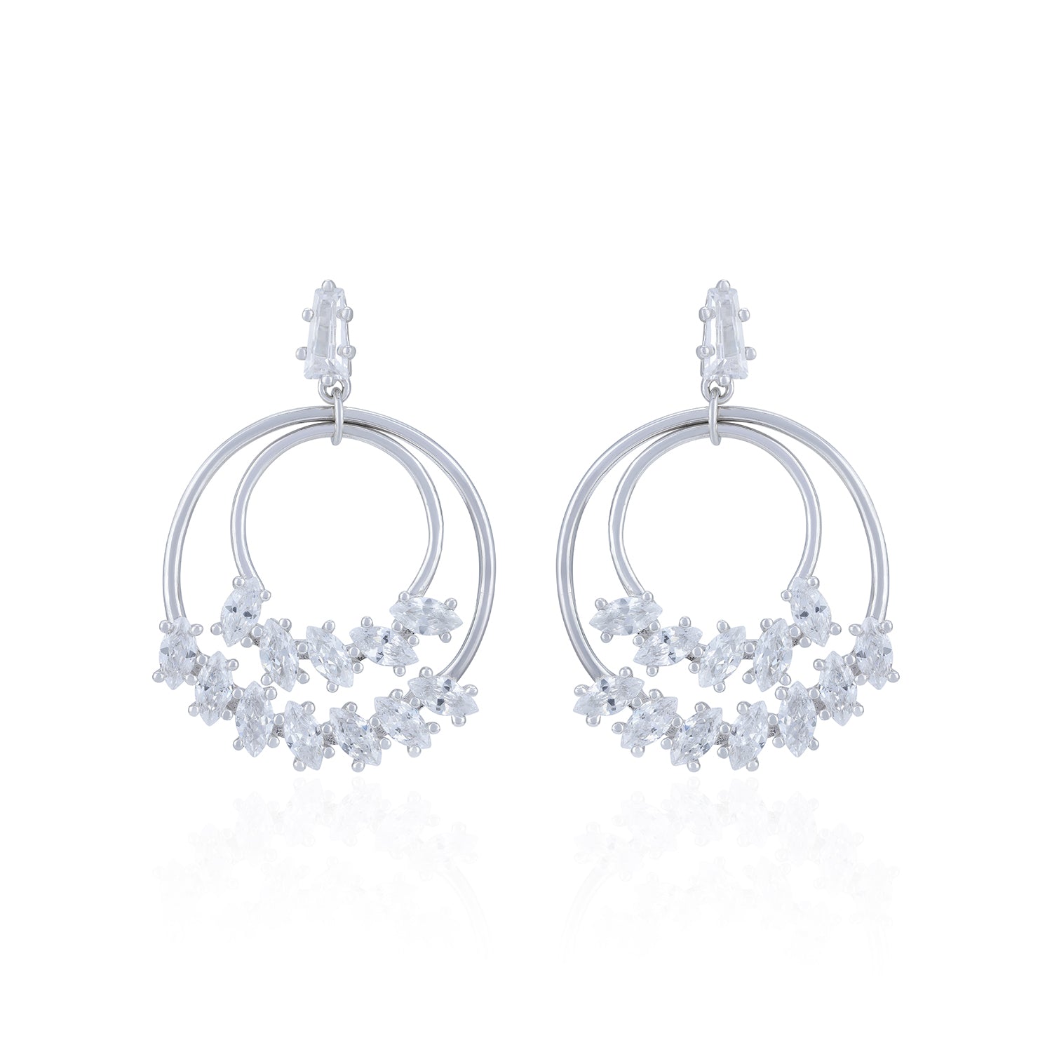 925 Sterling Silver Concentric Circle Baguette Statement Earring for Women