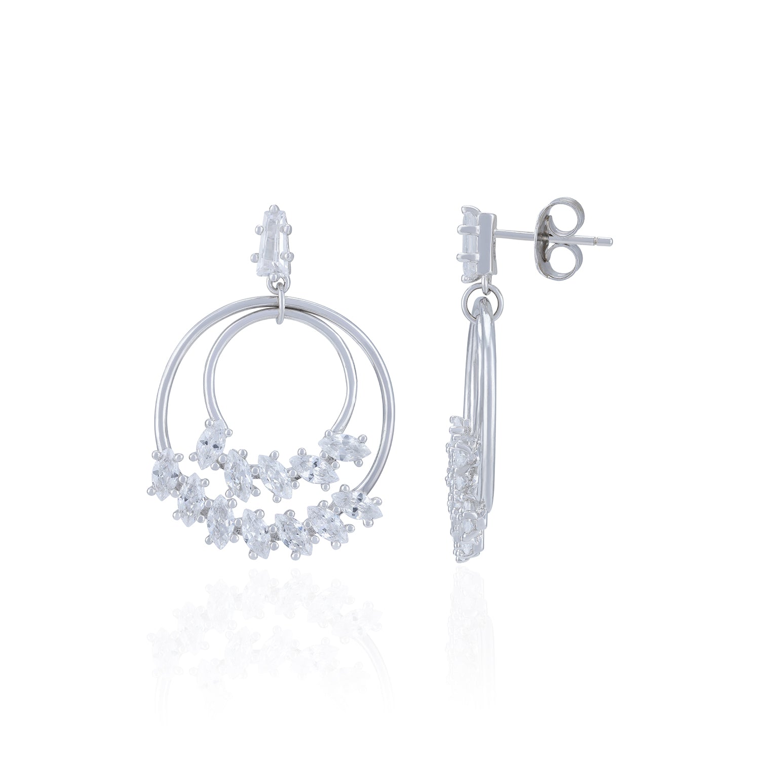 925 Sterling Silver Concentric Circle Baguette Statement Earring for Women