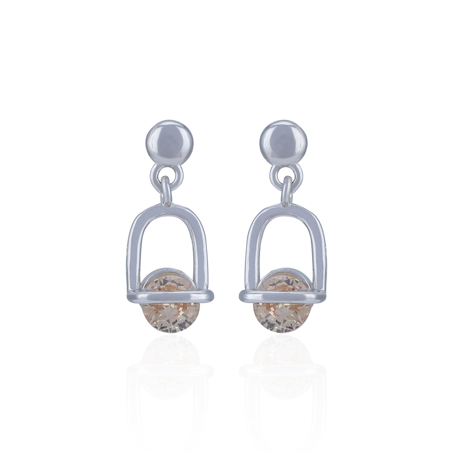 925 Sterling Silver Contemporary Arch Champagne Crystal Drop Earring for Women