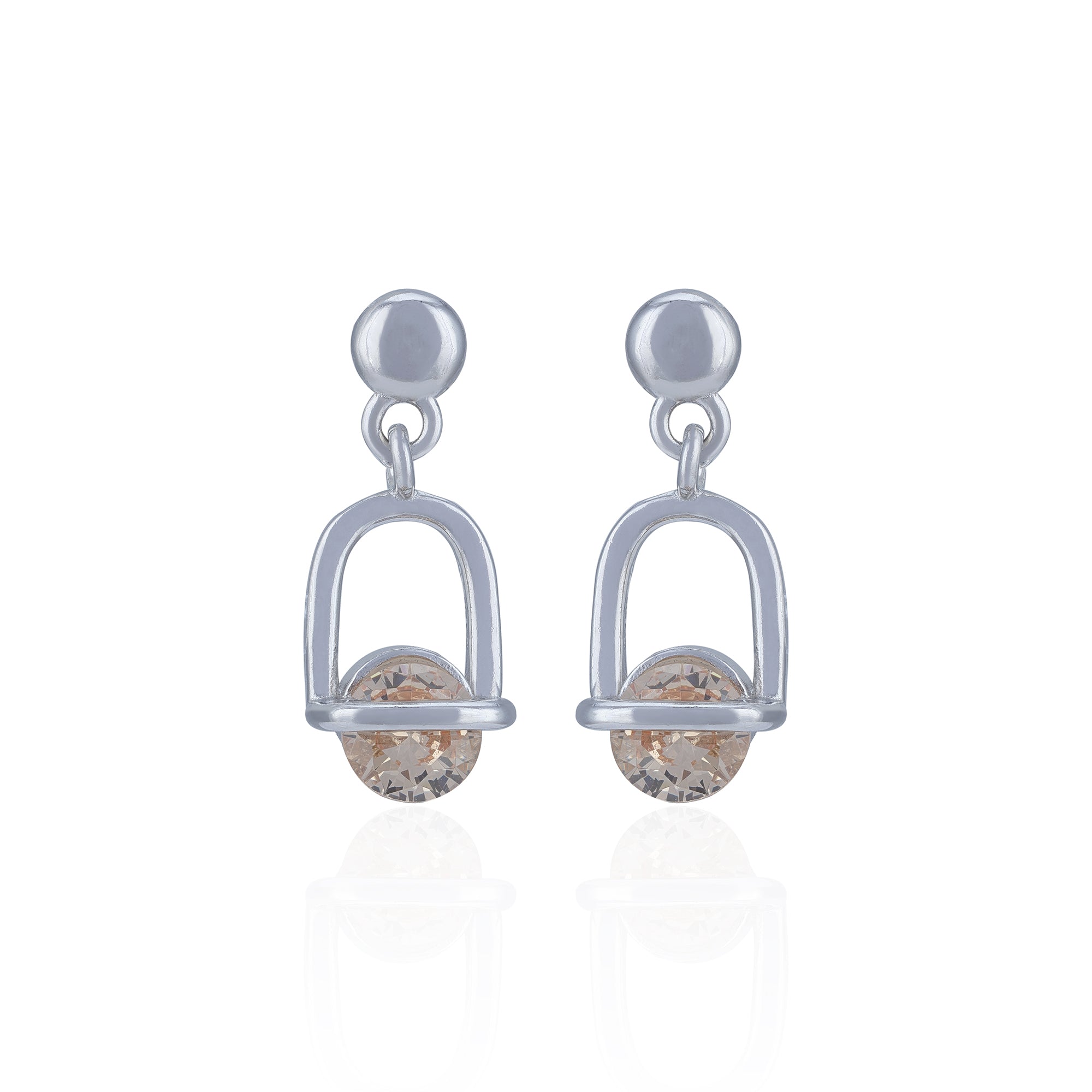 925 Sterling Silver Contemporary Arch Champagne Crystal Drop Earring for Women