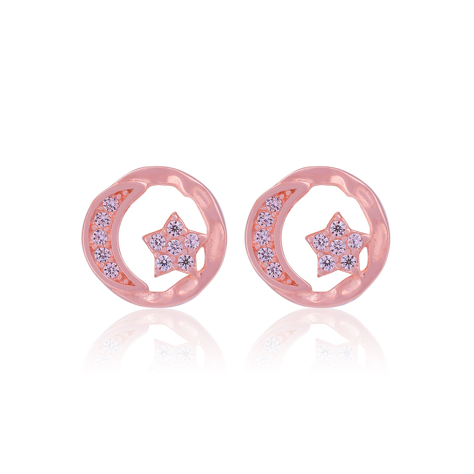 925 Sterling Silver Cosmic Moon Starry Rose Gold Plated Stud for Women