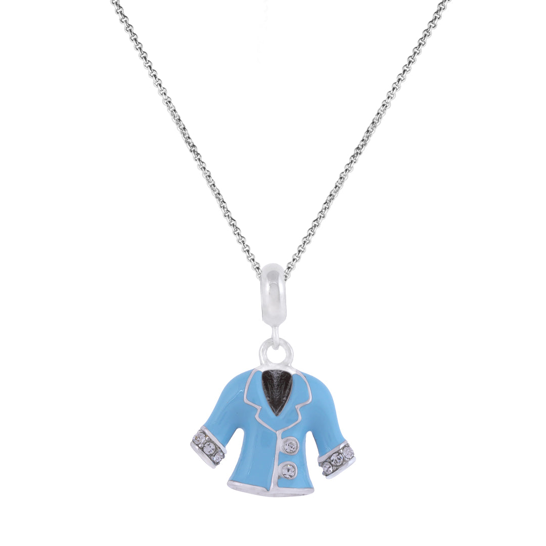 925 Sterling Silver Cozy Blue Coat Rhodium Plated Pendant For Kids