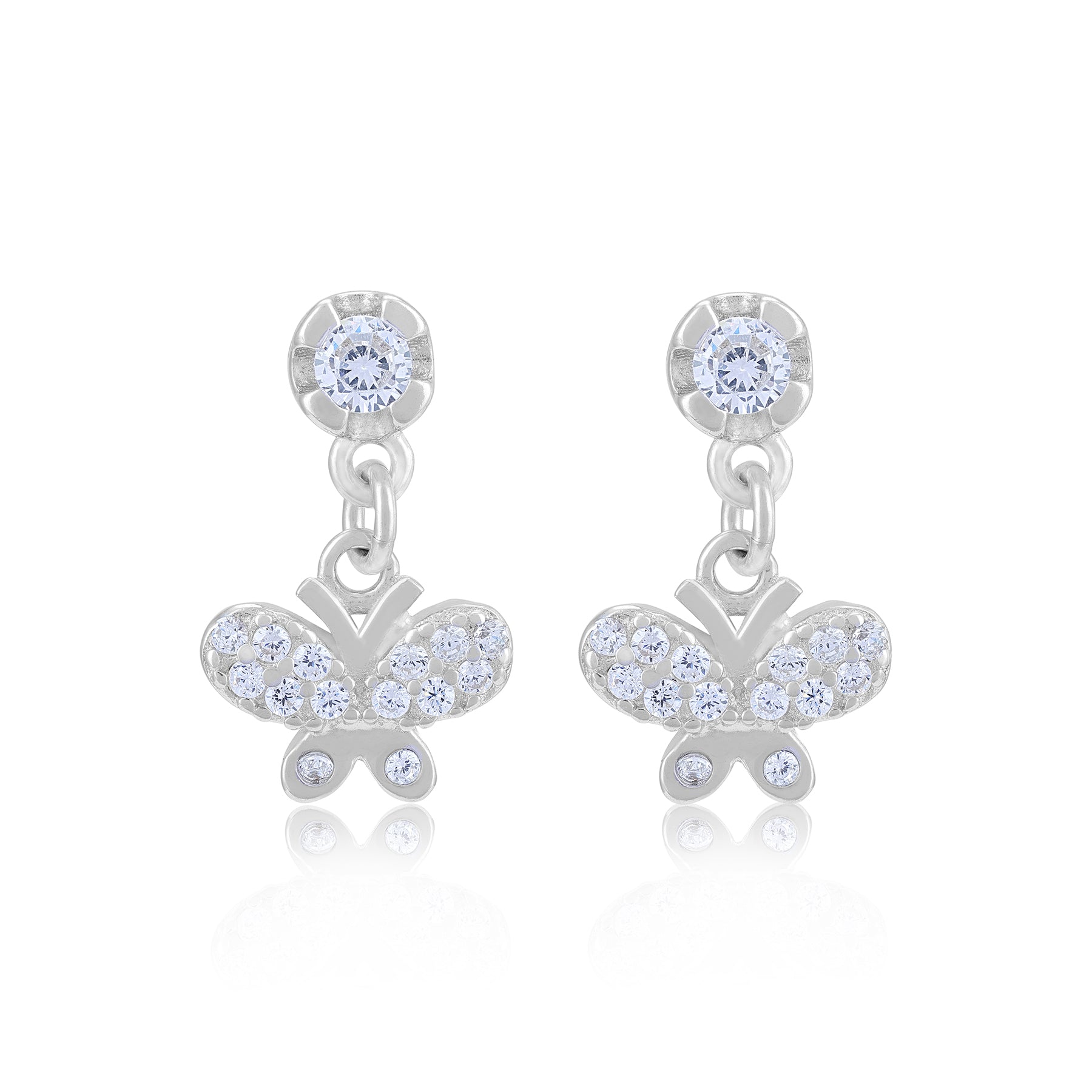 925 Sterling Silver Crystal Wings Drop Rhodium Plated Earring for Women