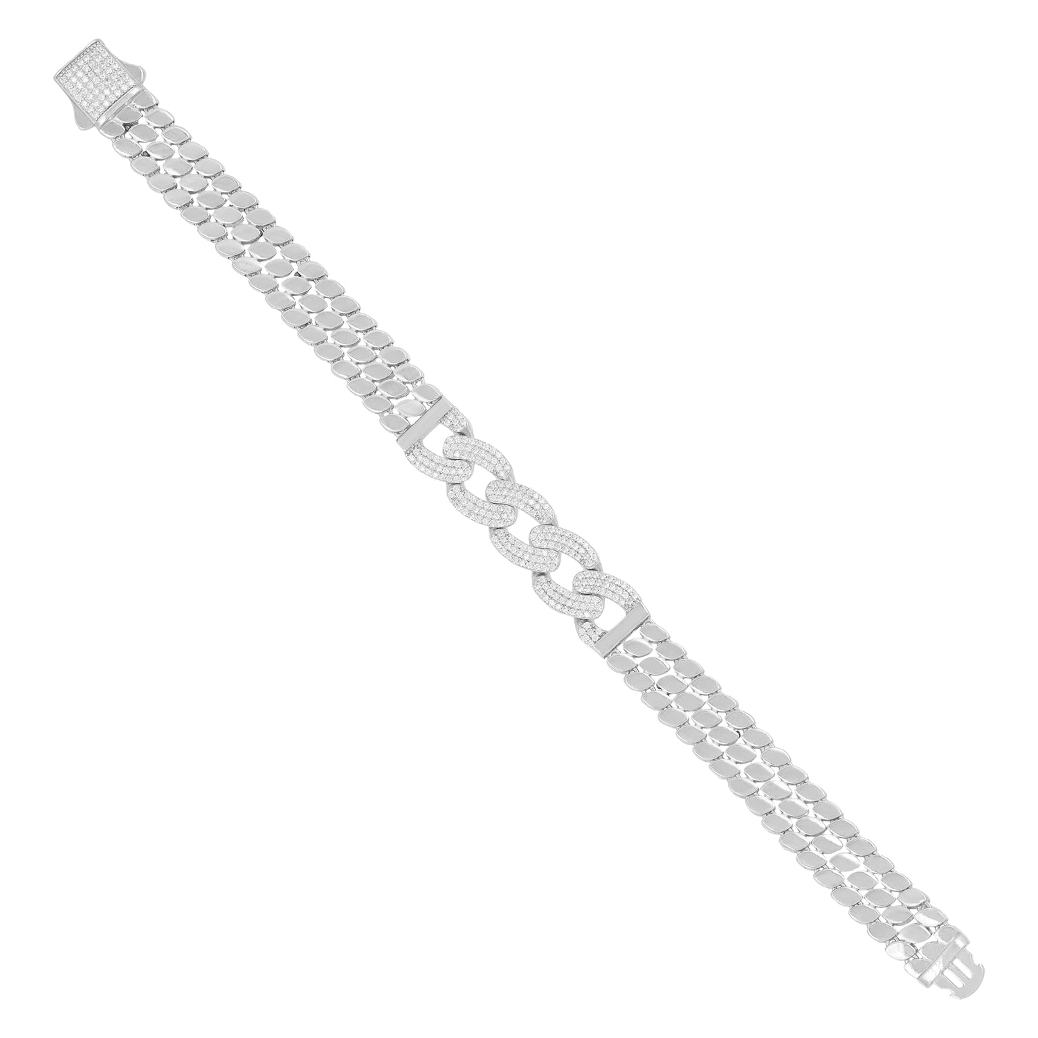 925 Sterling Silver Cuban Center Vintage Textured Bracelet For Men