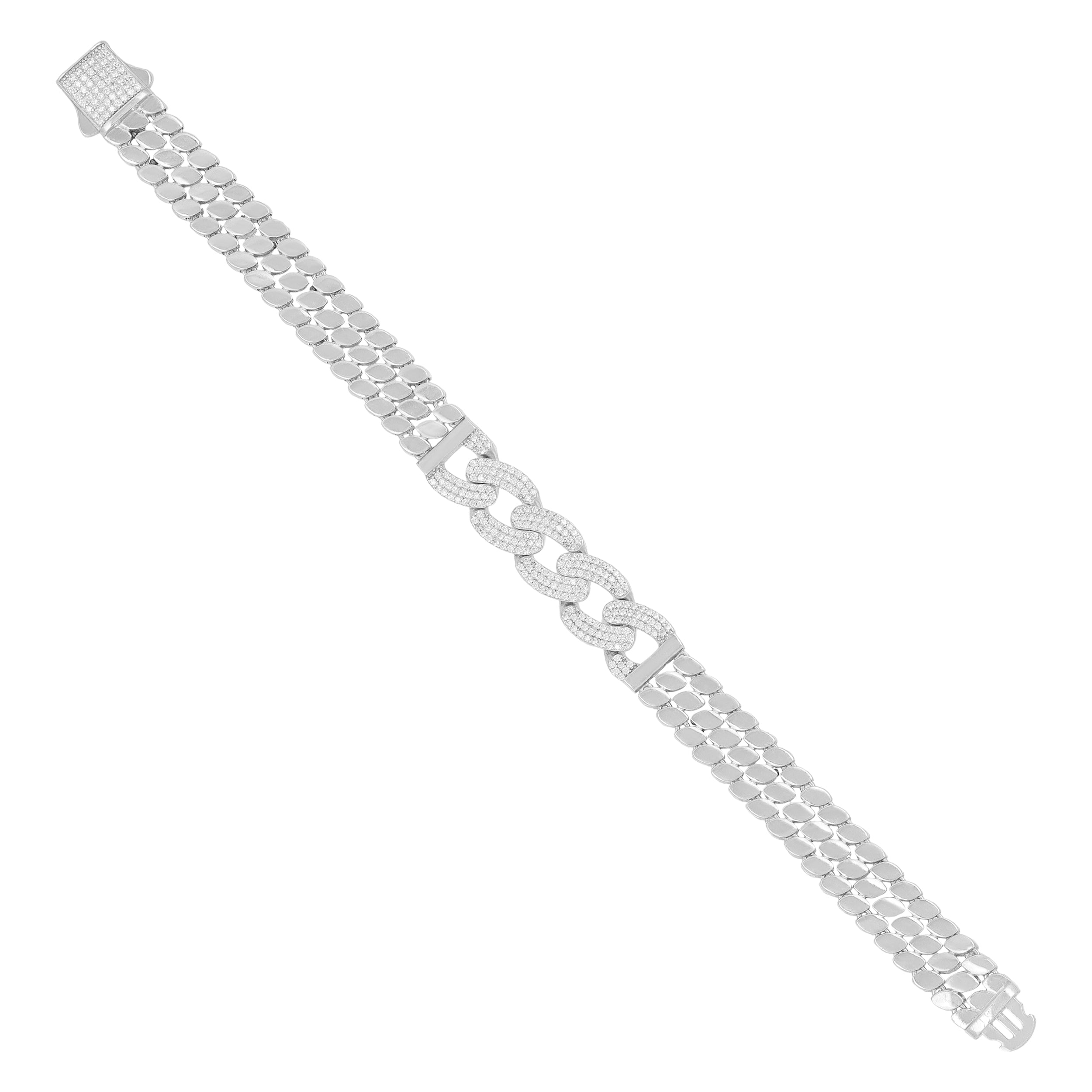 925 Sterling Silver Cuban Center Vintage Textured Bracelet For Men