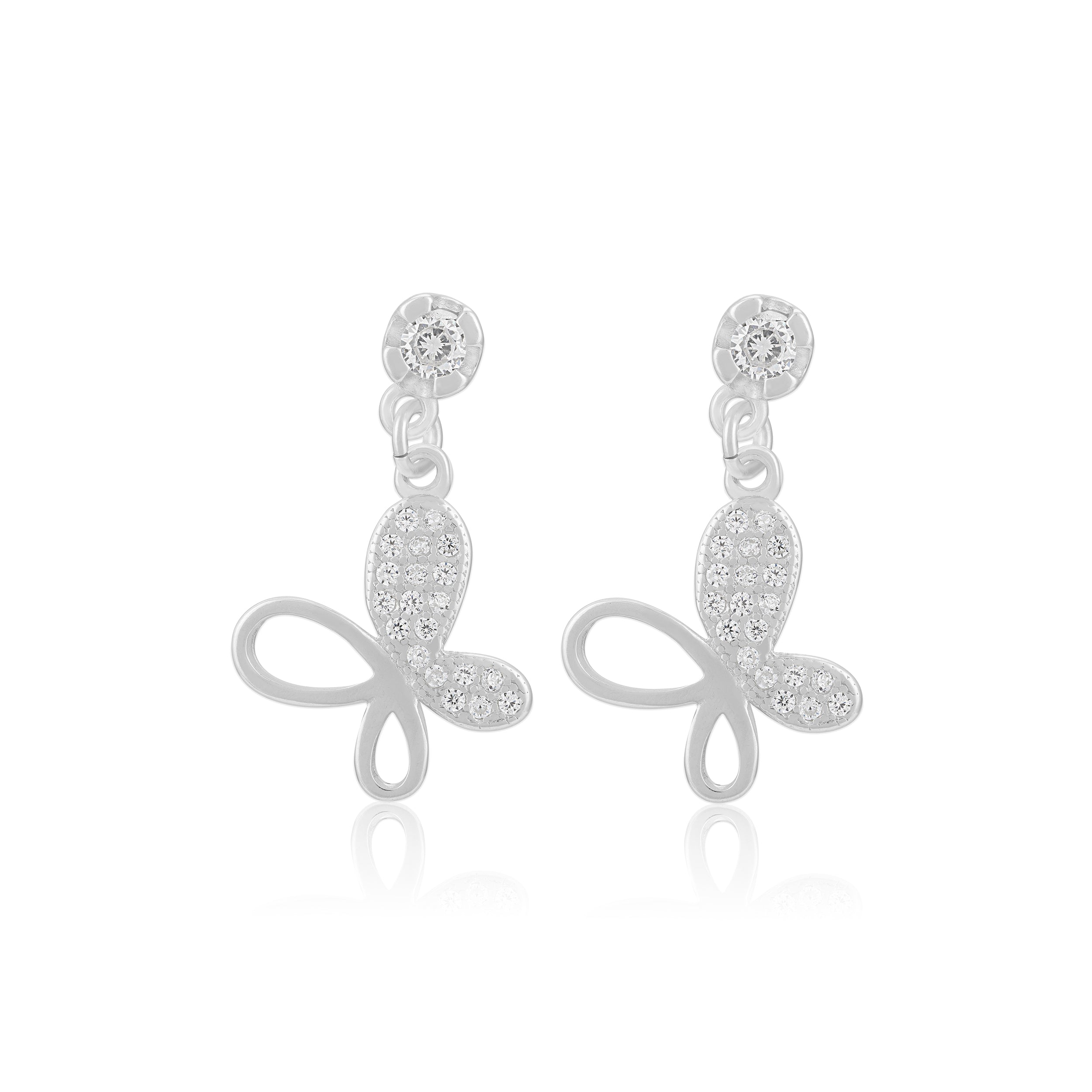 925 Sterling Silver Cubic Zircon Buttetfly Drop Earrinhgs For Women