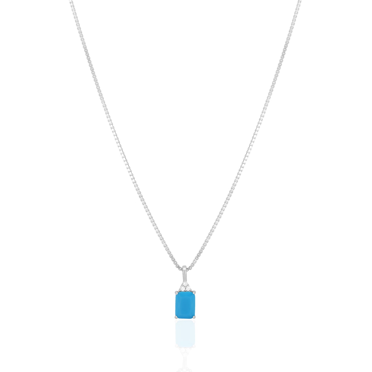 925 Sterling Silver December Month Square Turquoise Birthstone Chain Pendant For Women