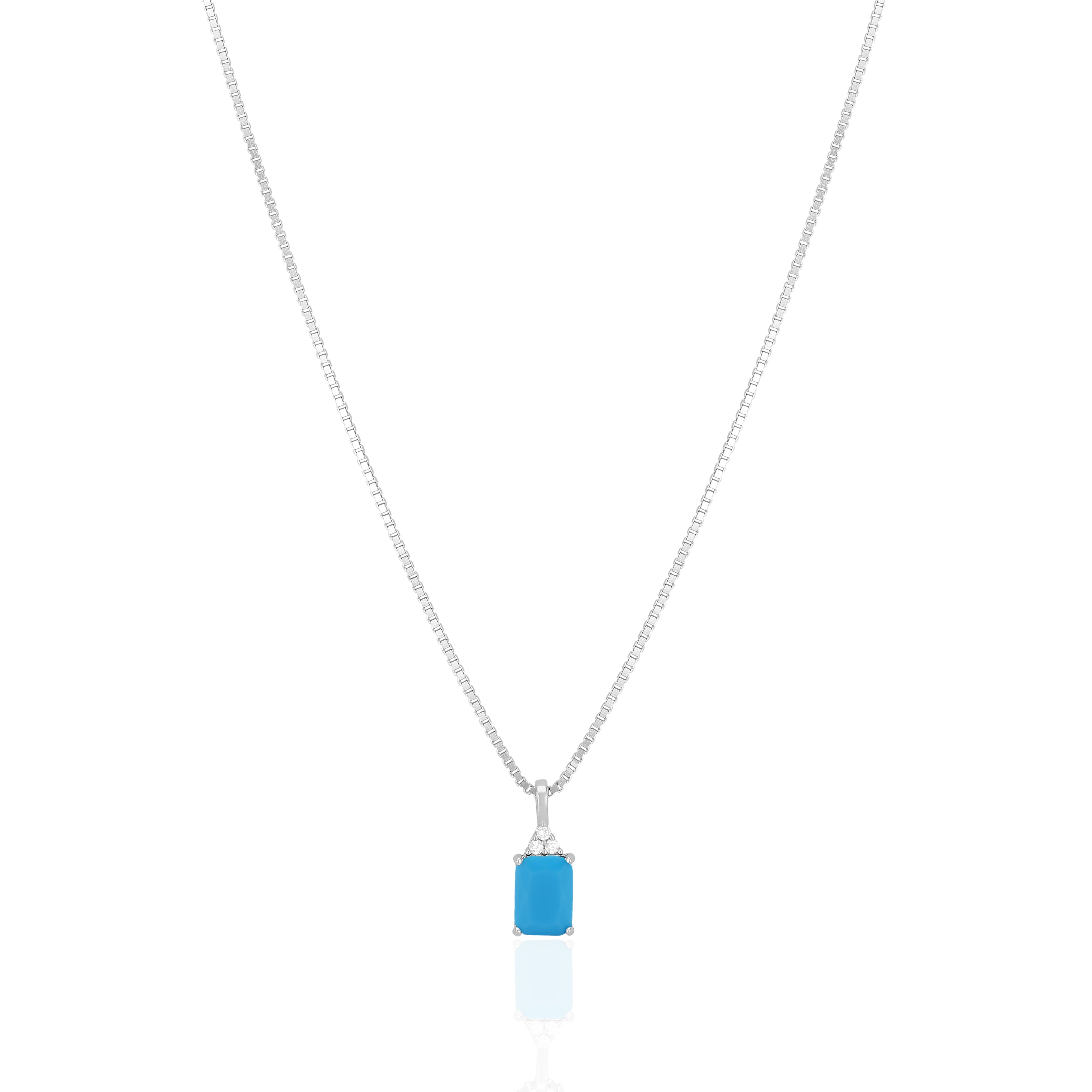 925 Sterling Silver December Month Square Turquoise Birthstone Chain Pendant For Women
