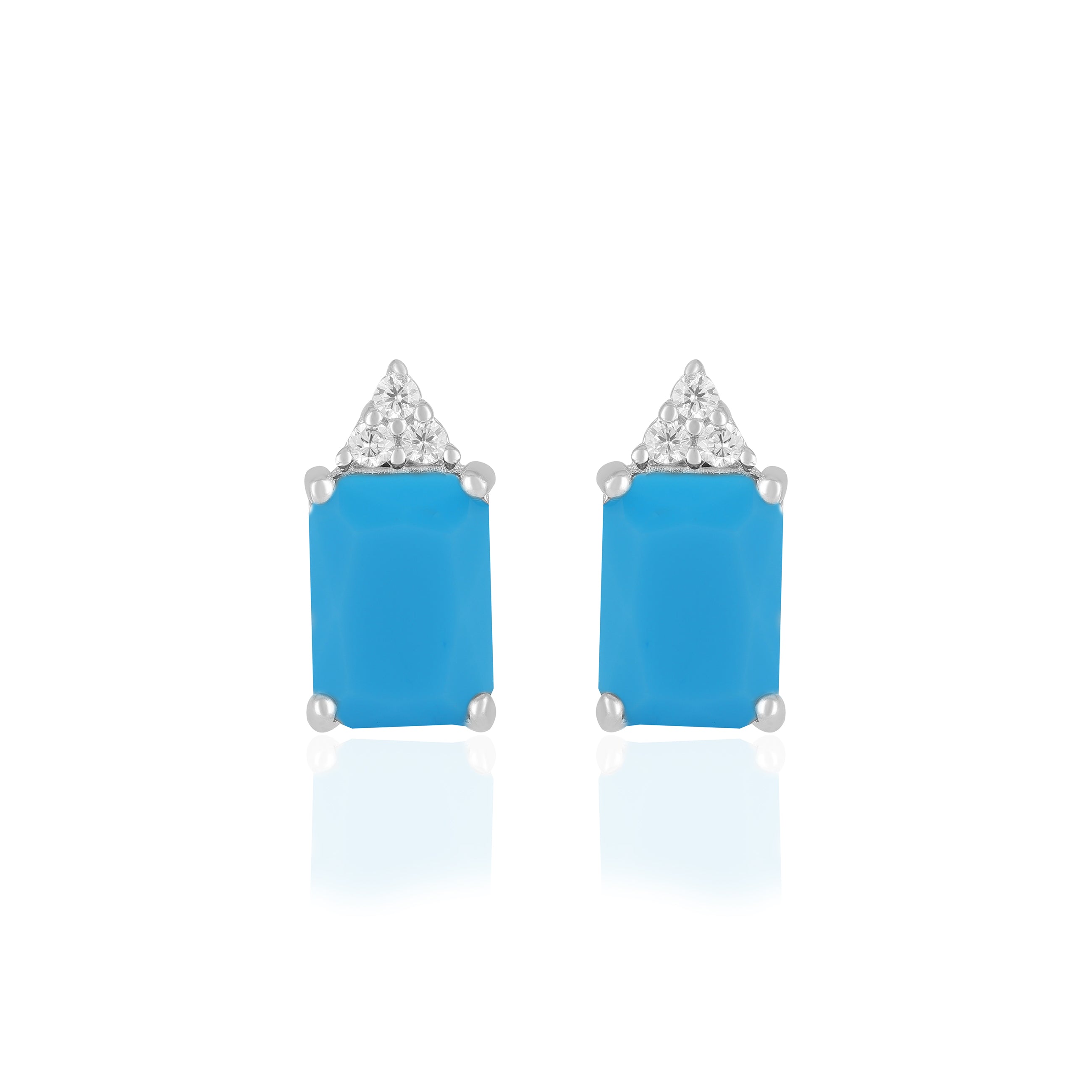 925 Sterling Silver December Month Square Turquoise Birthstone Stud For Women