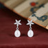 925 Sterling Silver Delicate Star-Flower Classic Pearl Dangle Earrings for Women