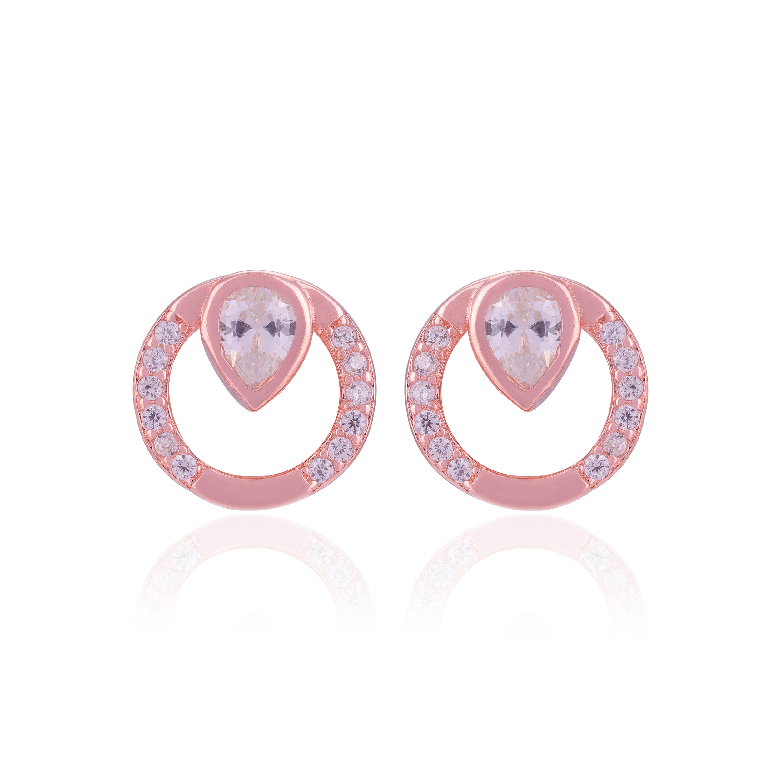 925 Sterling Silver Dewdrop Circle Rose Gold Plated Stud for Women