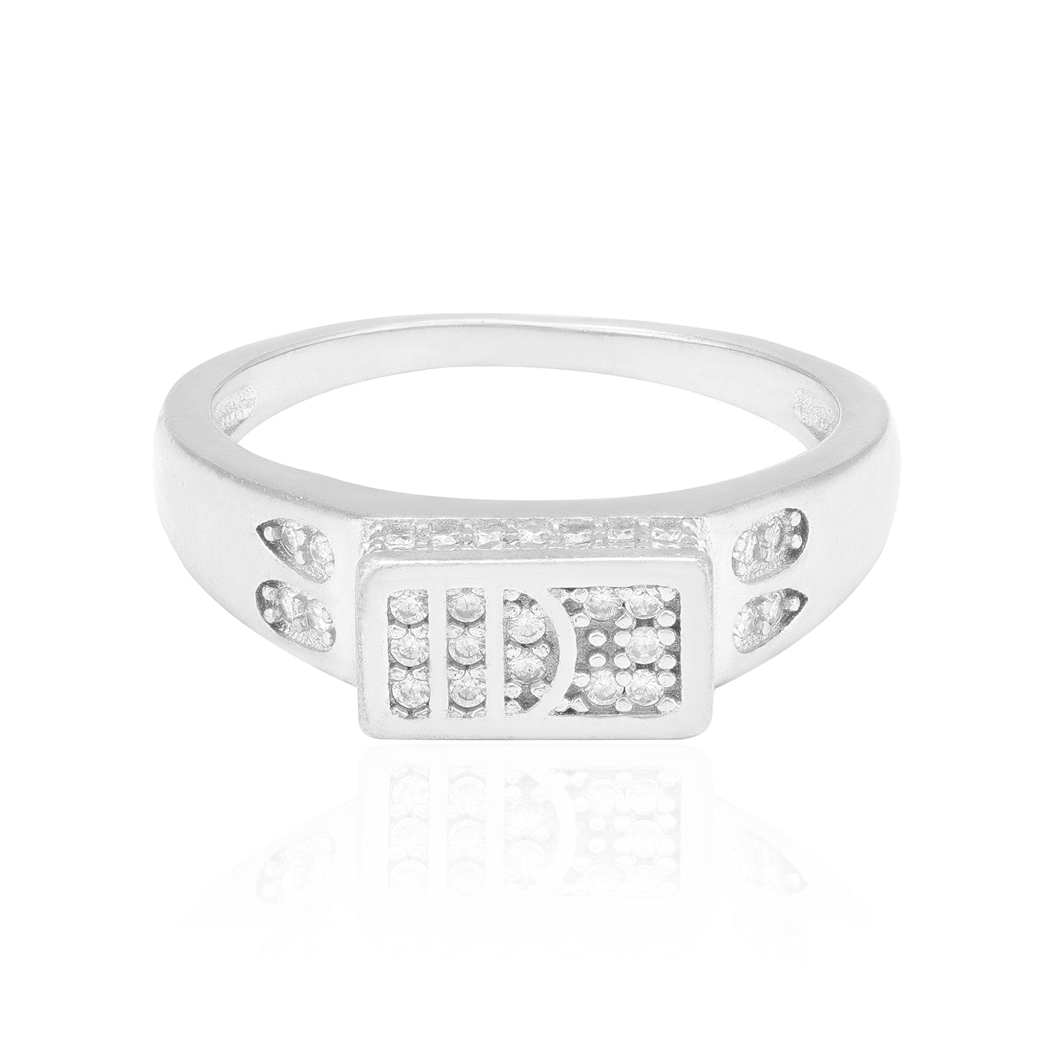 925 Sterling Silver Diamond Enigma Rectangular Ring for Men