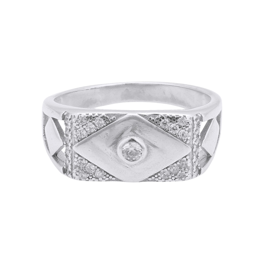 925 Sterling Silver Diamond Pattern Bold Rhodium Plated Rings for Men