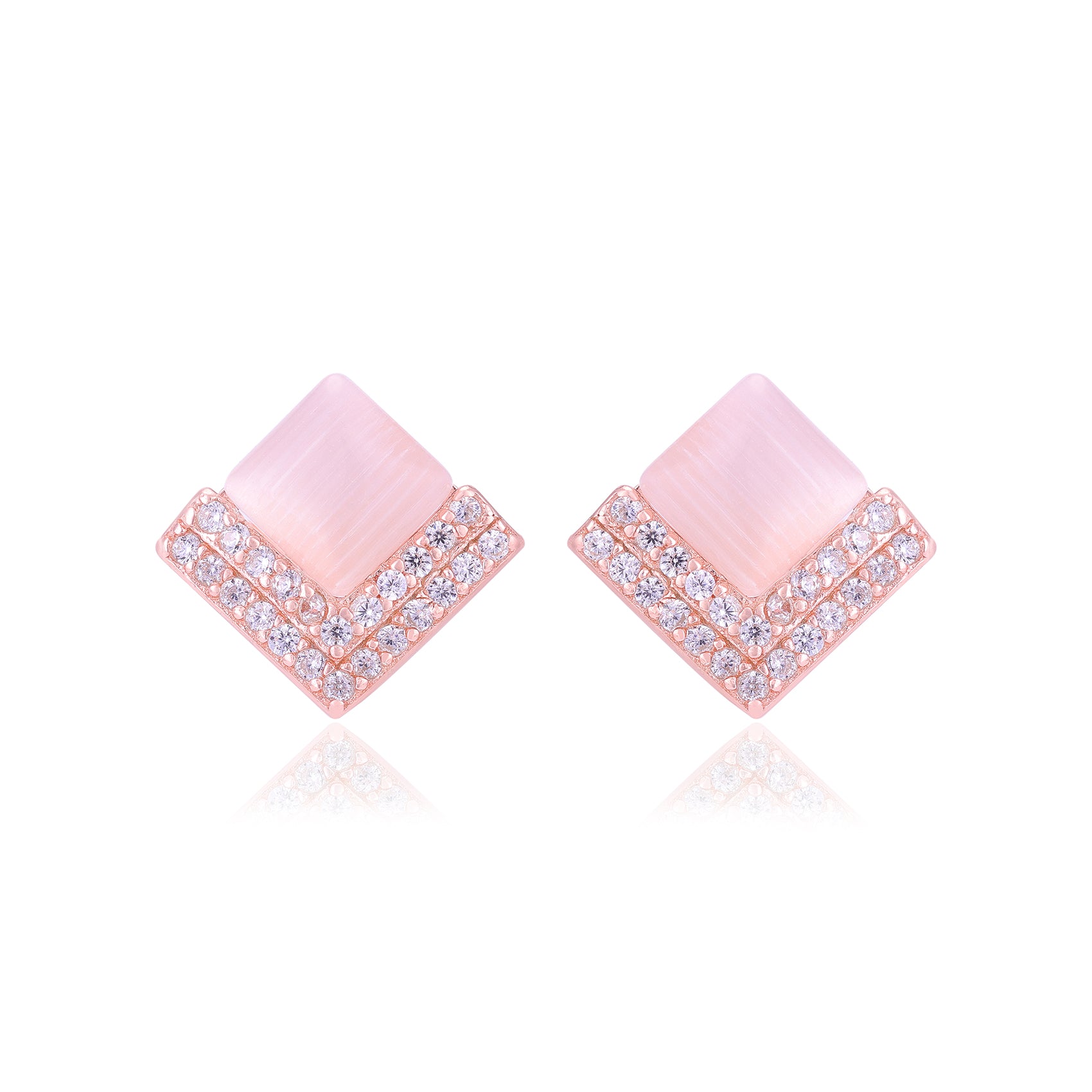 925 Sterling Silver Diamond Shaped V Layer Stoned Earrings For Women