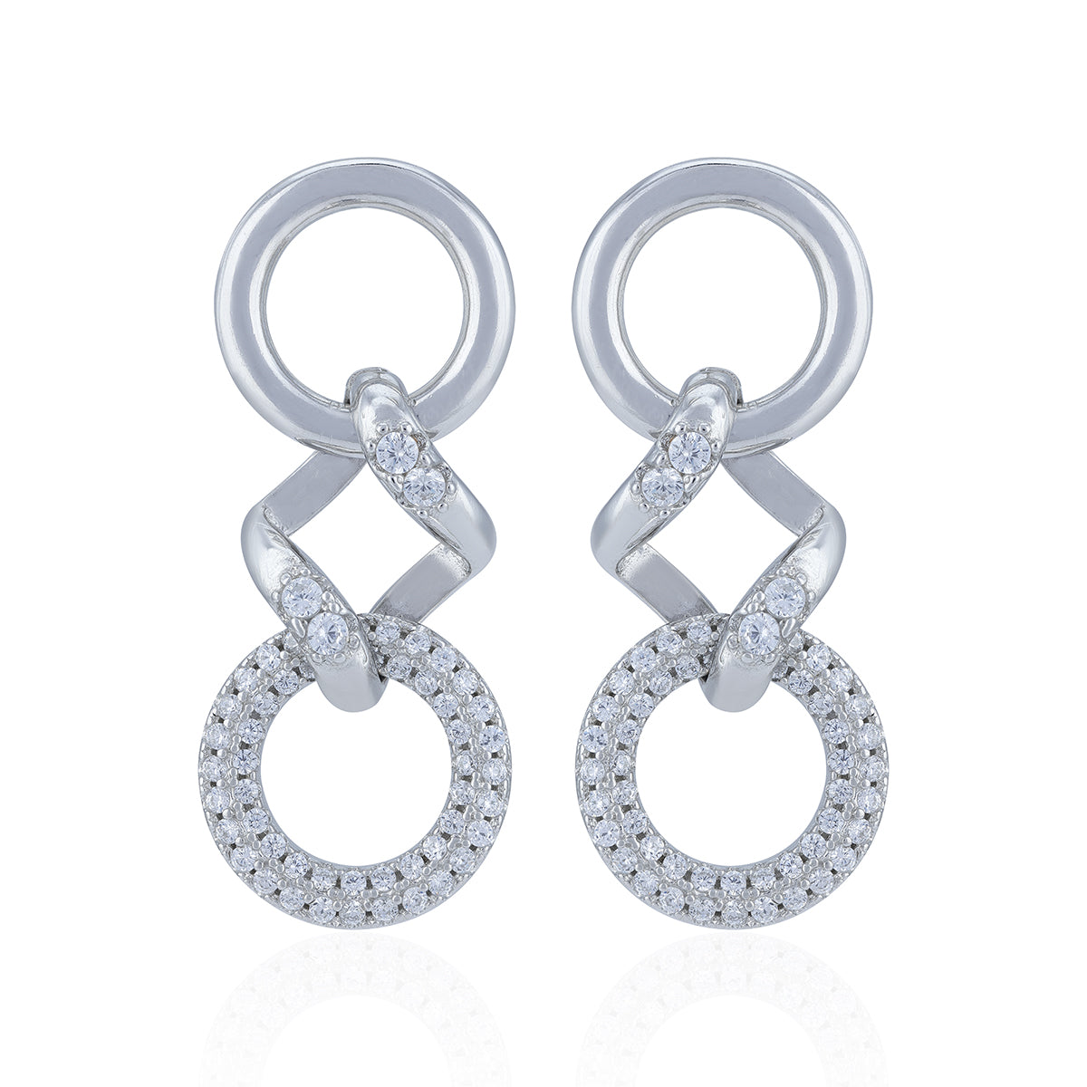 925 Sterling Silver Double Circle Crystal Drop Earring for Women