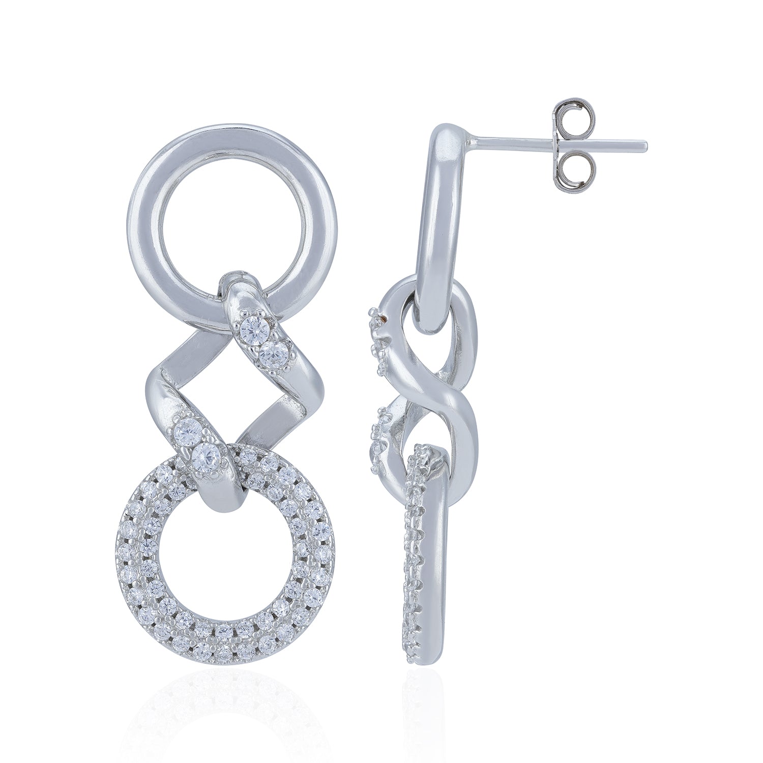 925 Sterling Silver Double Circle Crystal Drop Earring for Women