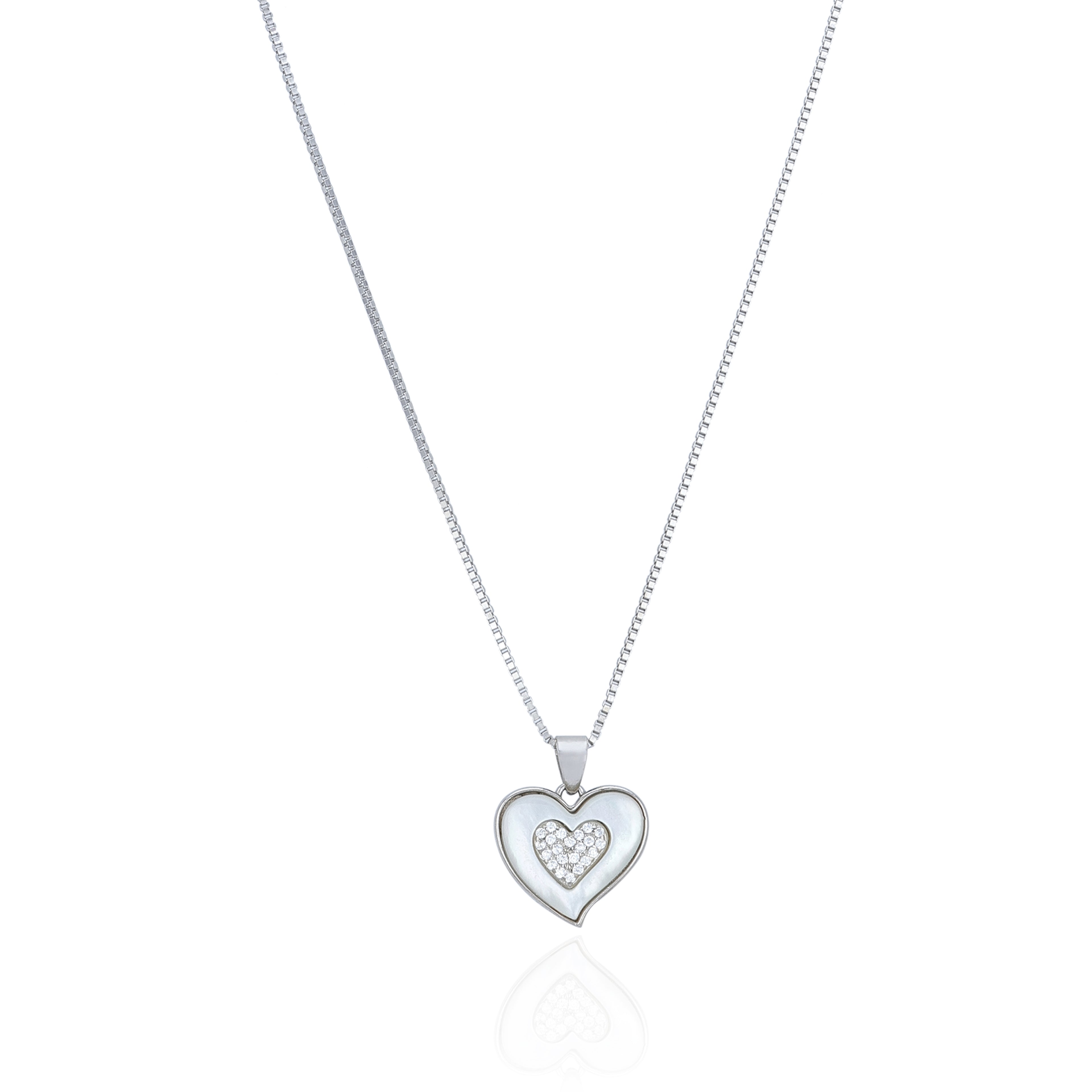 925 Sterling Silver Double Heart Crystal Center Pendant for Women