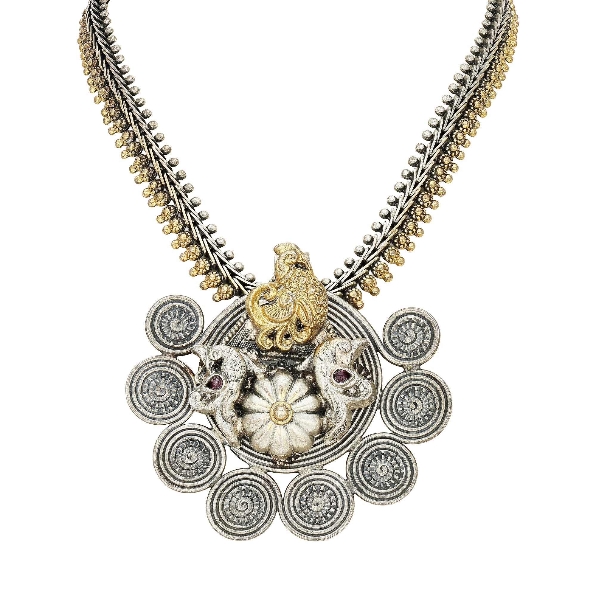 925 Sterling Silver Dual-Tone Peacock Motif Necklace for Women with Intricate Detailing