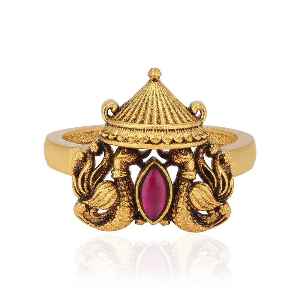 925 Sterling Silver Dual Swan With Umbrella Marquise cut Kemp Stone Centered Ring For Women