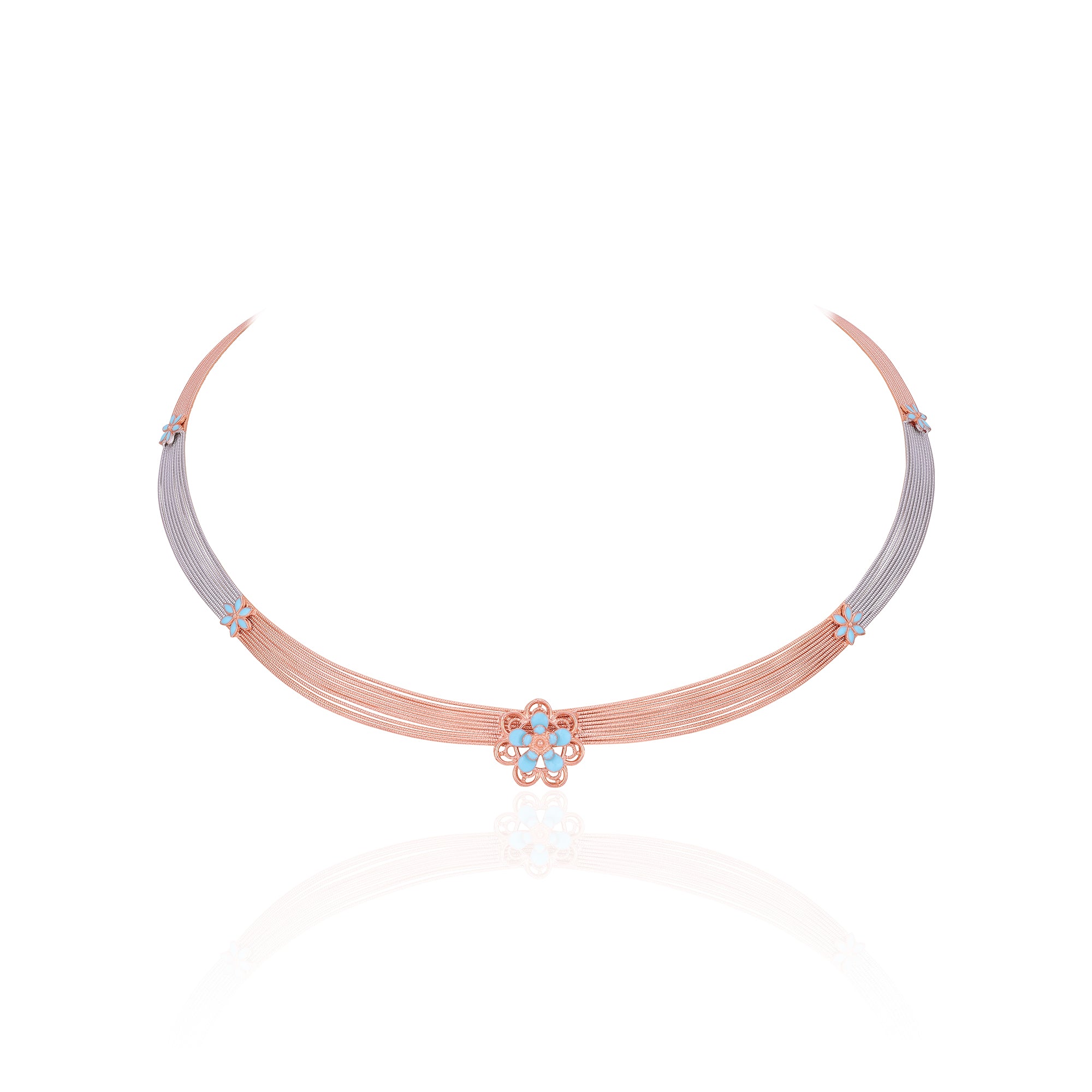 925 Sterling Silver Dual Tone Floral Mist Elegance Necklace For Women