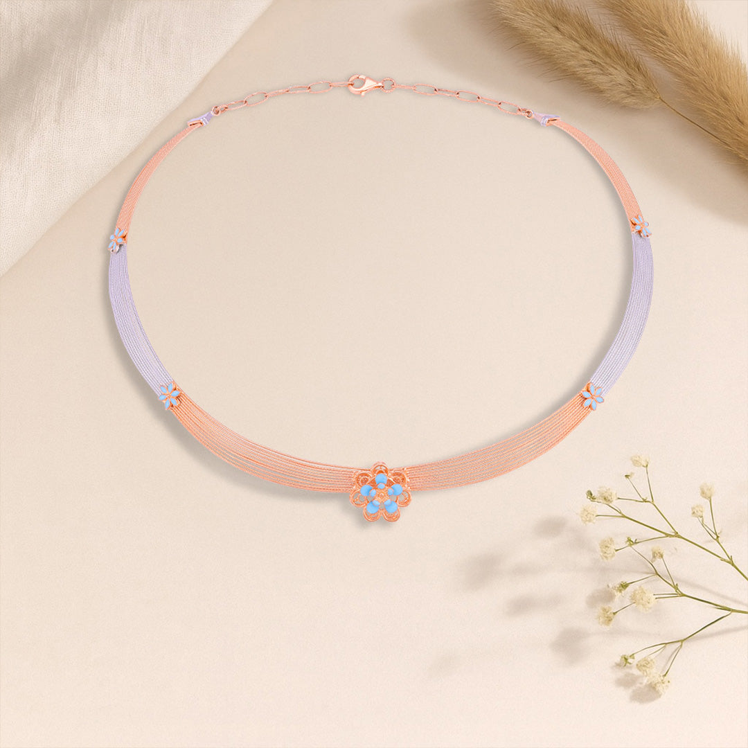 925 Sterling Silver Dual Tone Floral Mist Elegance Necklace For Women