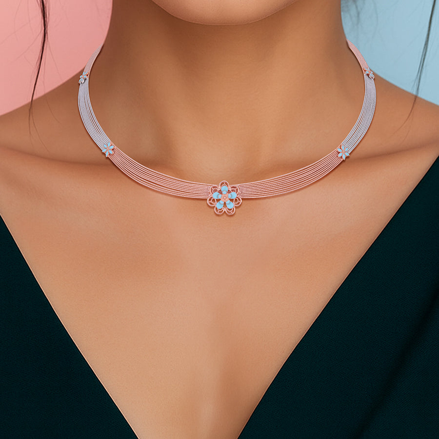 925 Sterling Silver Dual Tone Floral Mist Elegance Necklace For Women