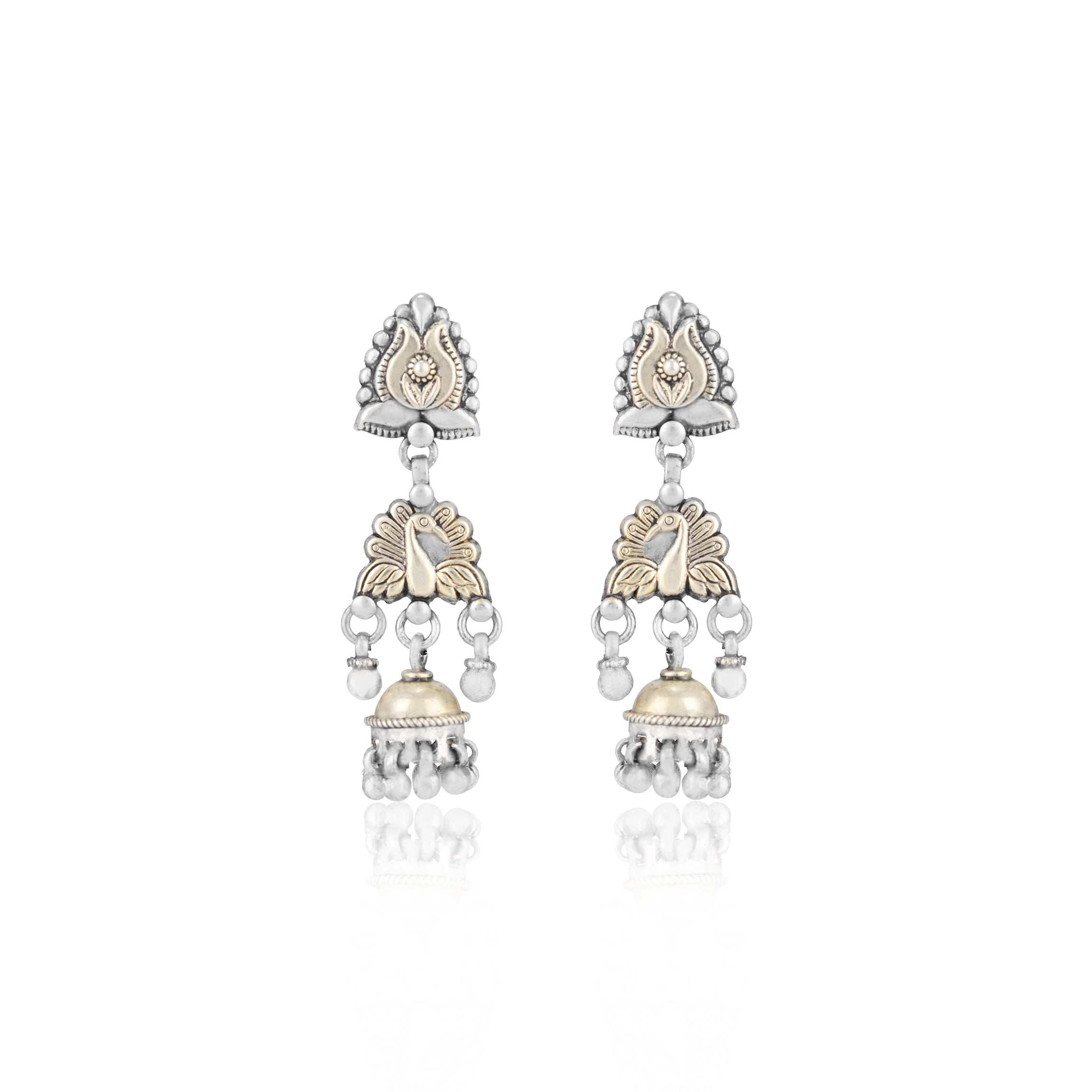 925 Sterling Silver Dual Tone Lotus Peacock Jhumki Drop for Women
