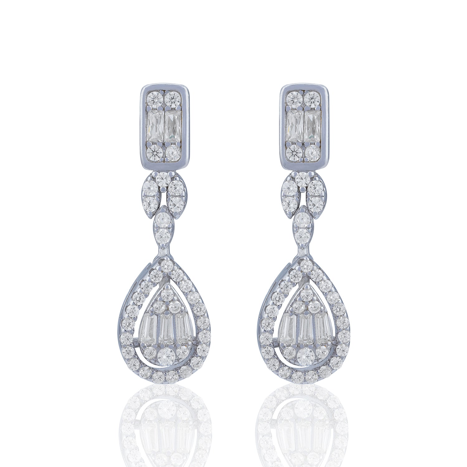 925 Sterling Silver Elegant Dual-Cut Crystal Teardrop Hanging Earring for Women