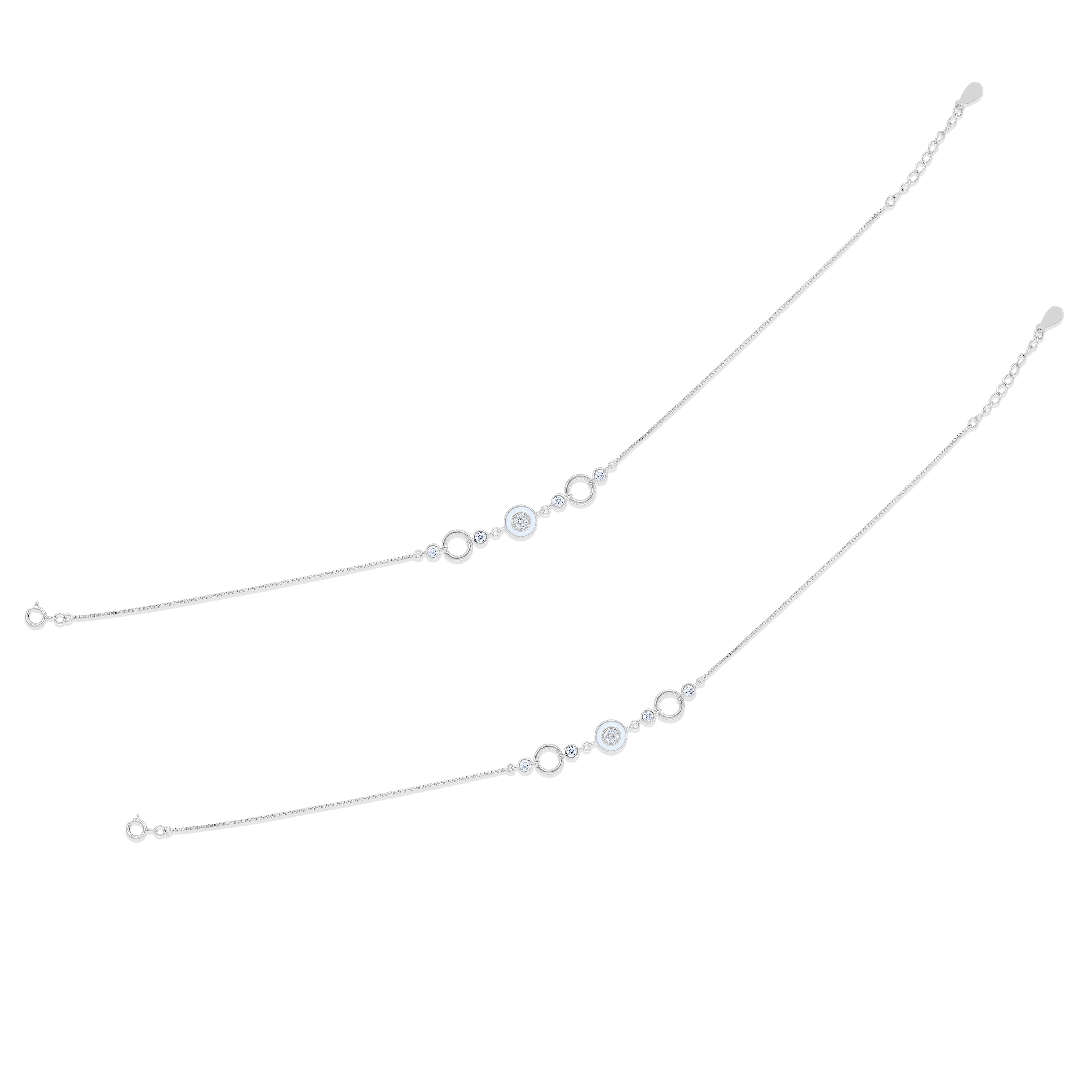 925 Sterling Silver Elegant Linked Circle Charm Chain Bracelet for Women