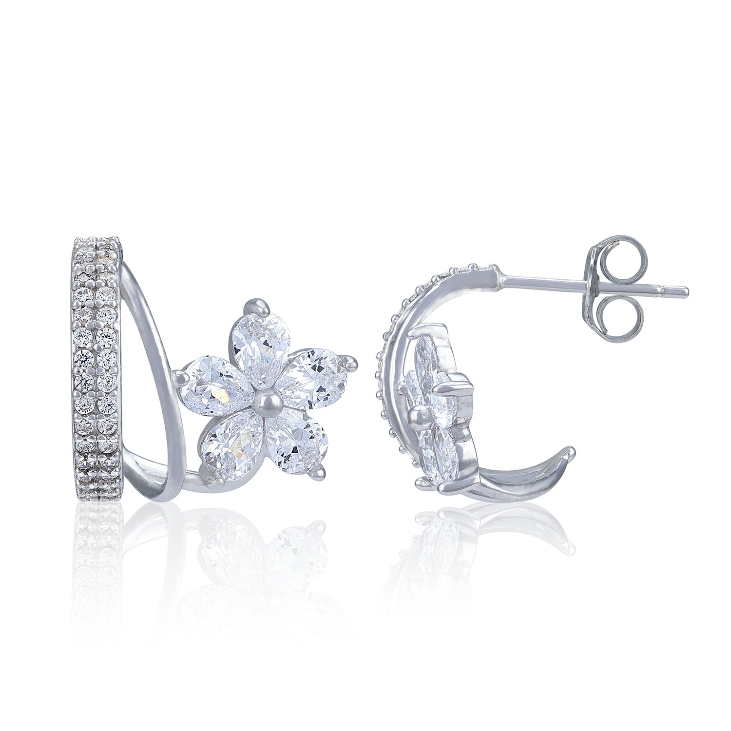 925 Sterling Silver Elegant Petal Cluster Hoop Earring for Women