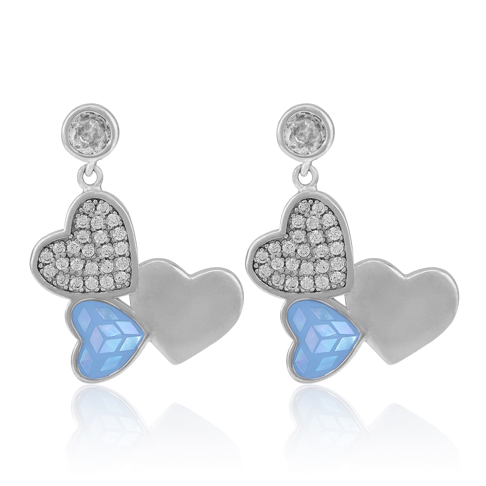 925 Sterling Silver Elegant Triple Heart Dangling Earring for Women
