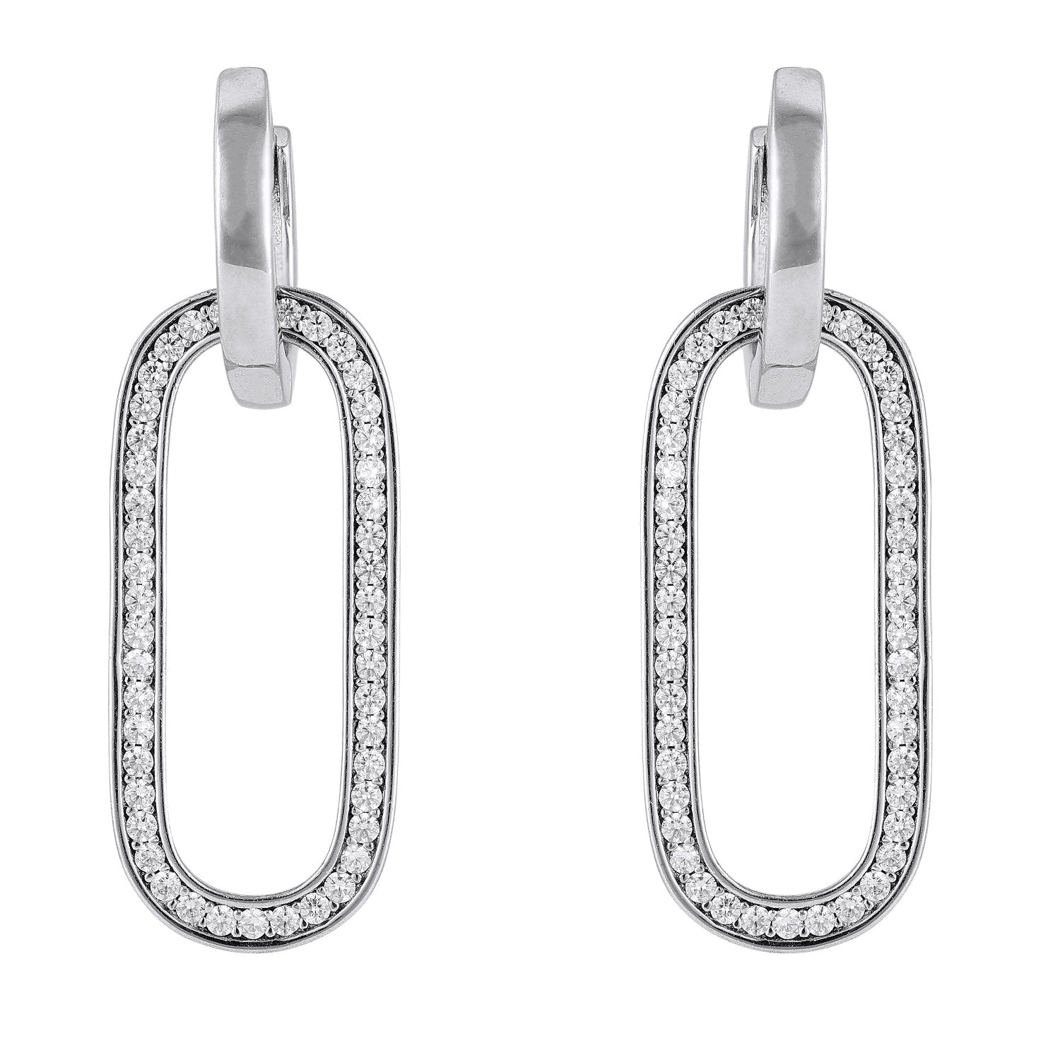925 Sterling Silver Elongated Geometric Link Pendant Accented Earrings for Women