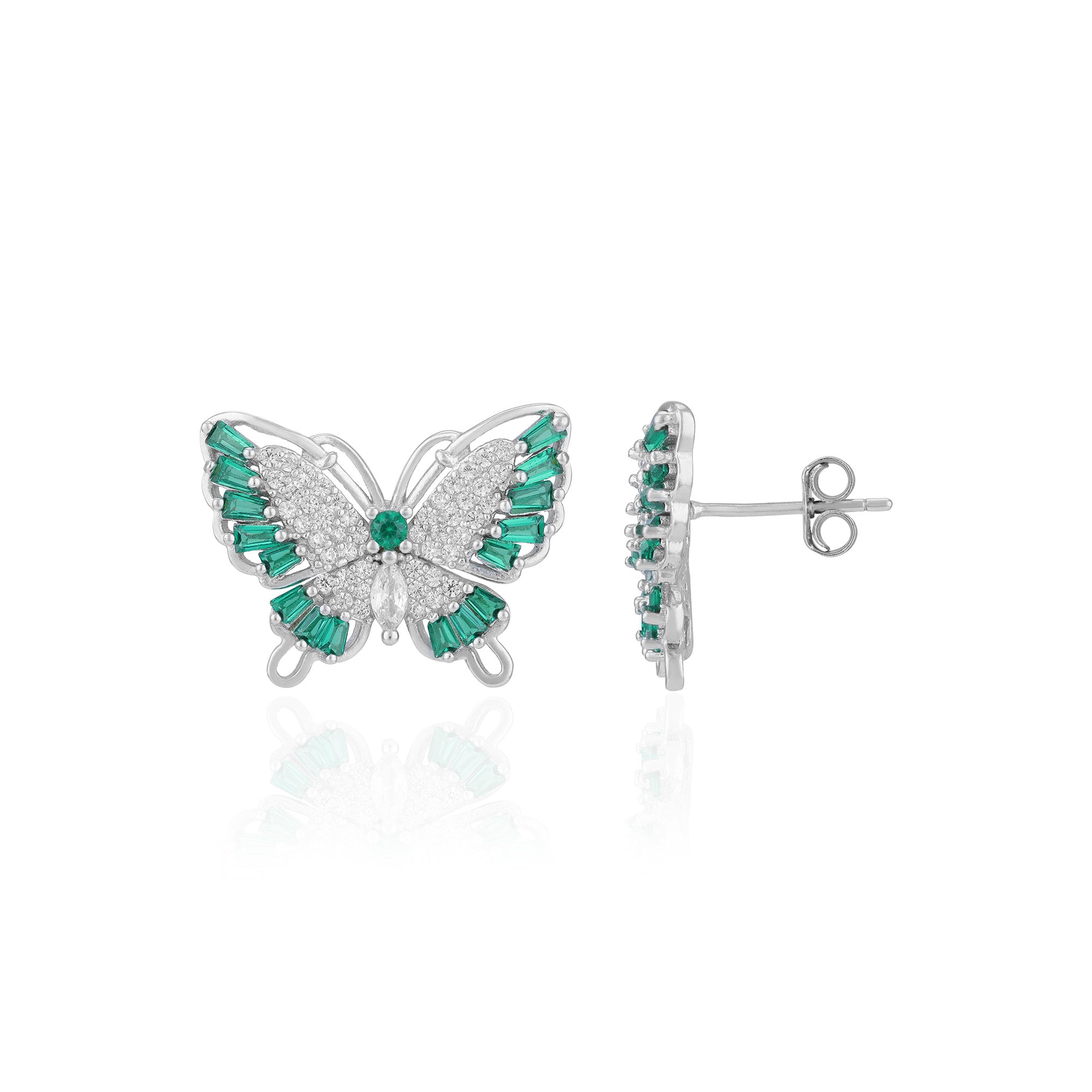 925 Sterling Silver Emerald Cut Green Stone Butterfly Statement Earring for Women