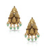 Gold and green earrings on a white background