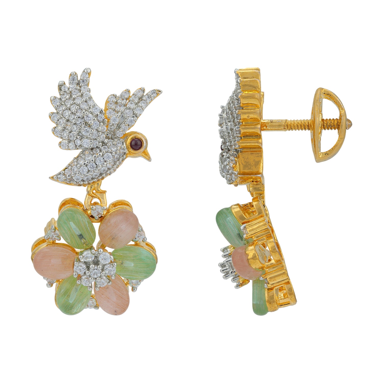 925 Sterling Silver Emerald Rose Petal Bird Drop Earring for Women