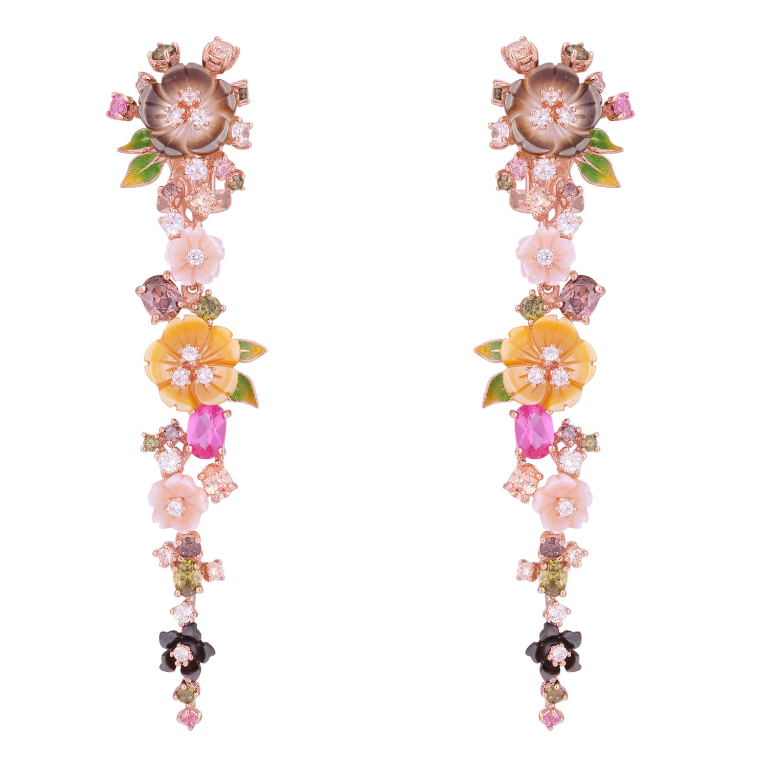 925 Sterling Silver Enamel Garden Bloom Drop Colorful Accents Earring for Women