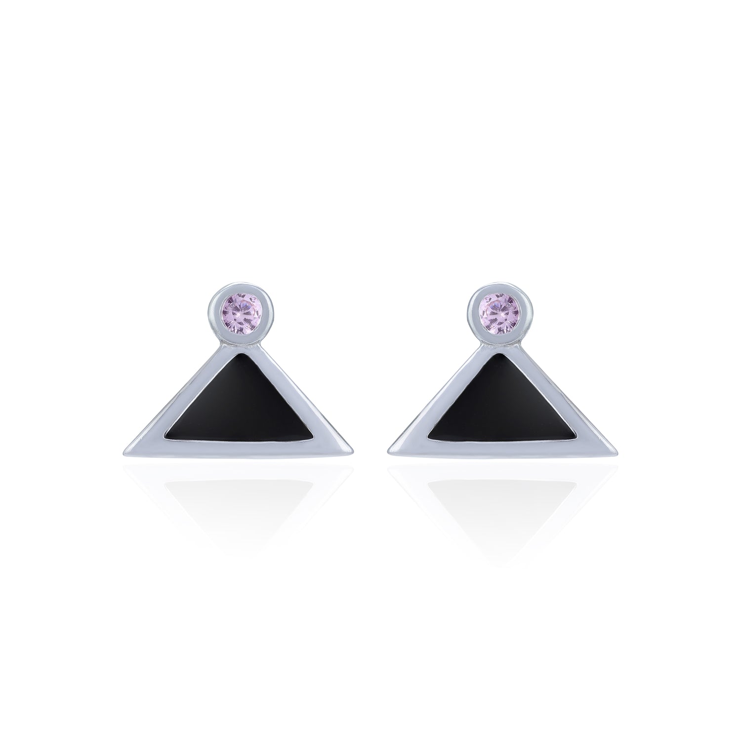 A pair of earring with enamel triangle and pink crystal