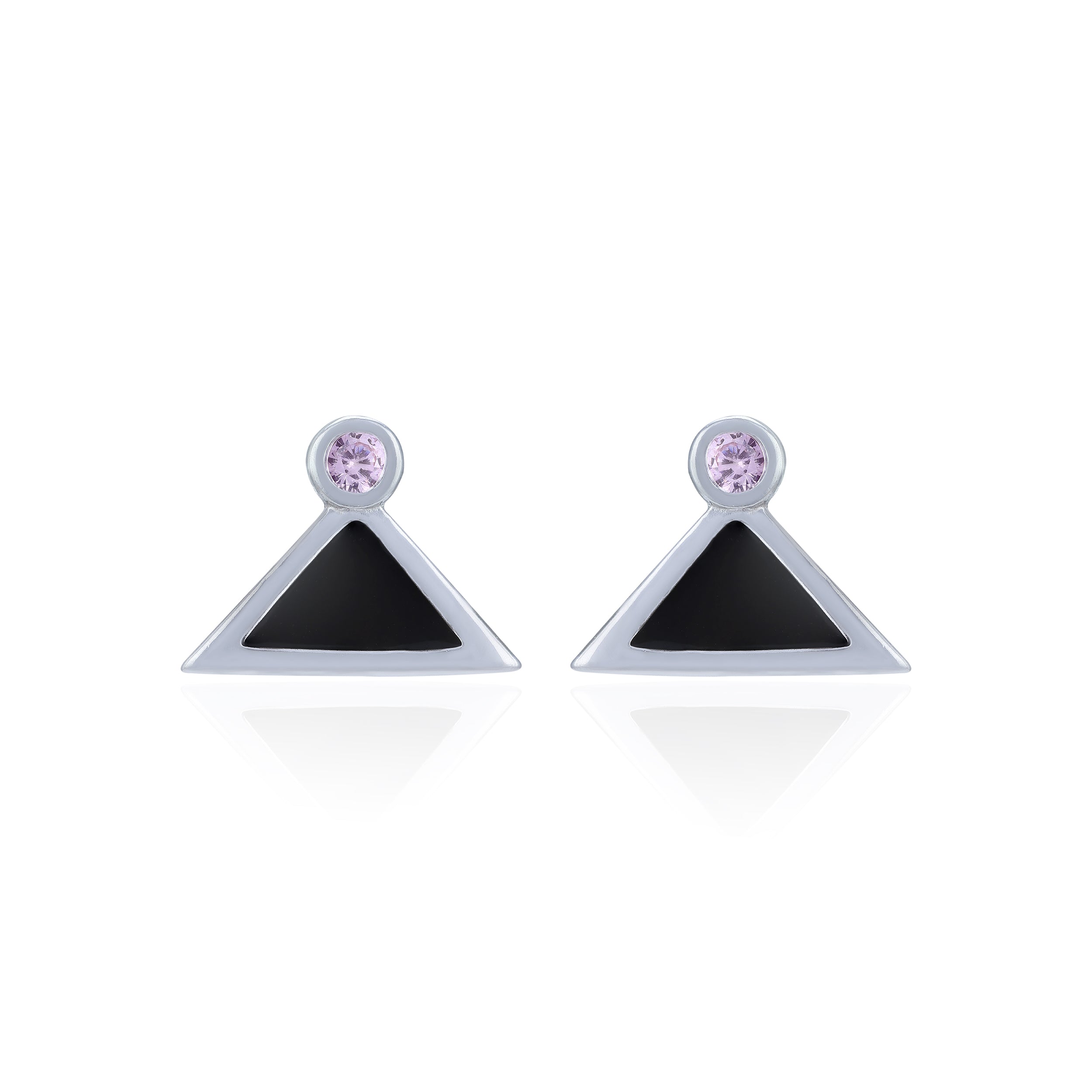 A pair of earring with enamel triangle and pink crystal