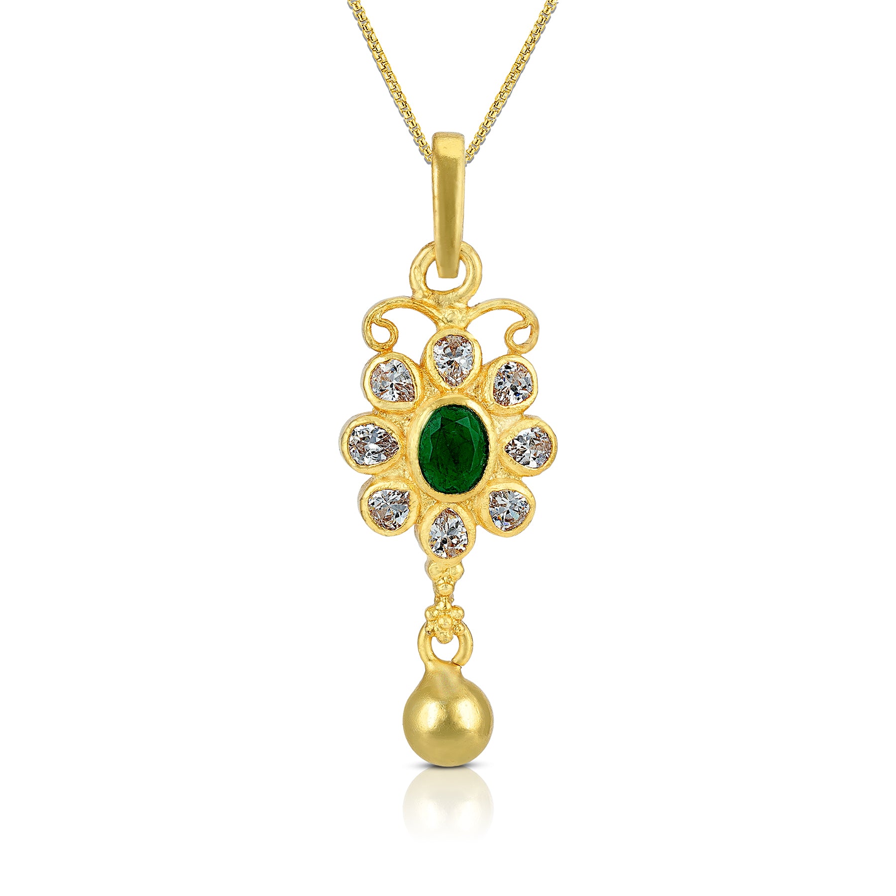 925 Sterling Silver Ethereal Flourishing Emerald Centre Pendant For Women