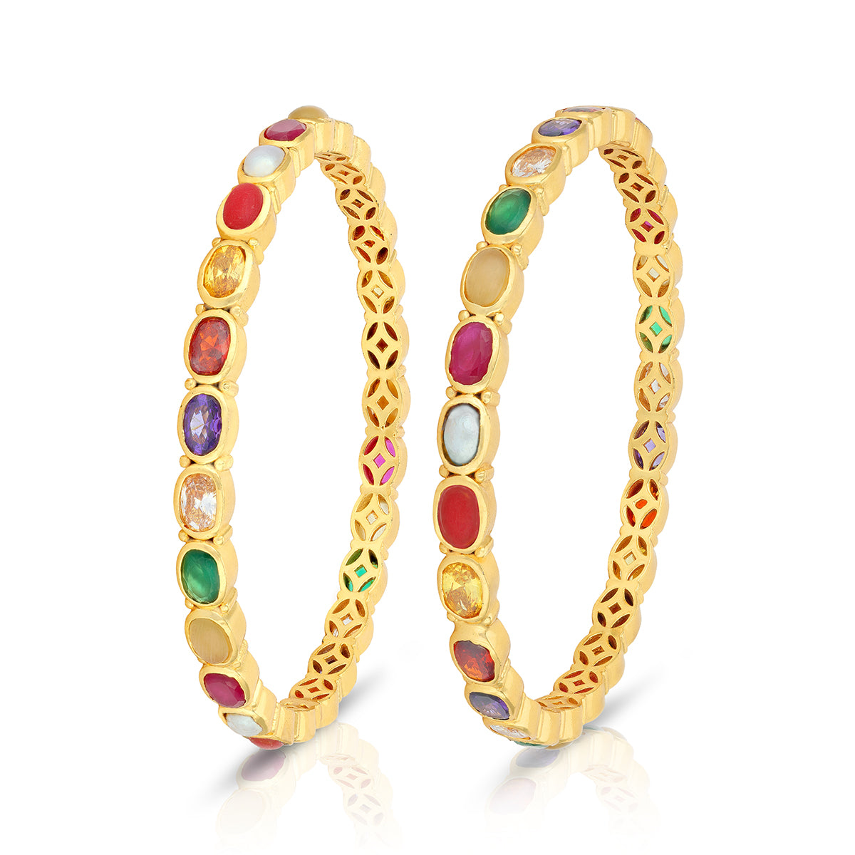 925 Sterling Silver Ethnic Navratna Stone Adorned Bangle for Women