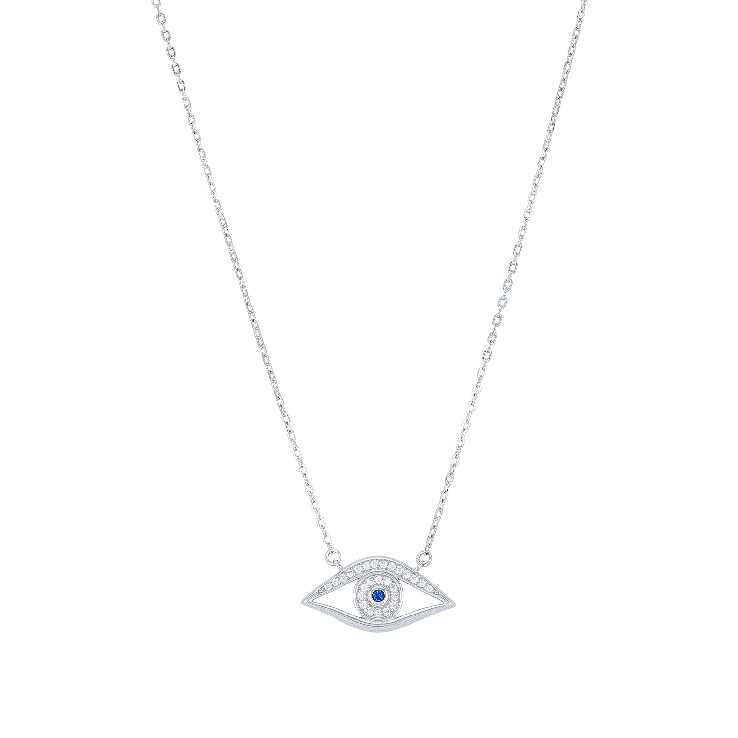 925 Sterling Silver Evil Eye Protection Blue Center Chain Pendant for Women
