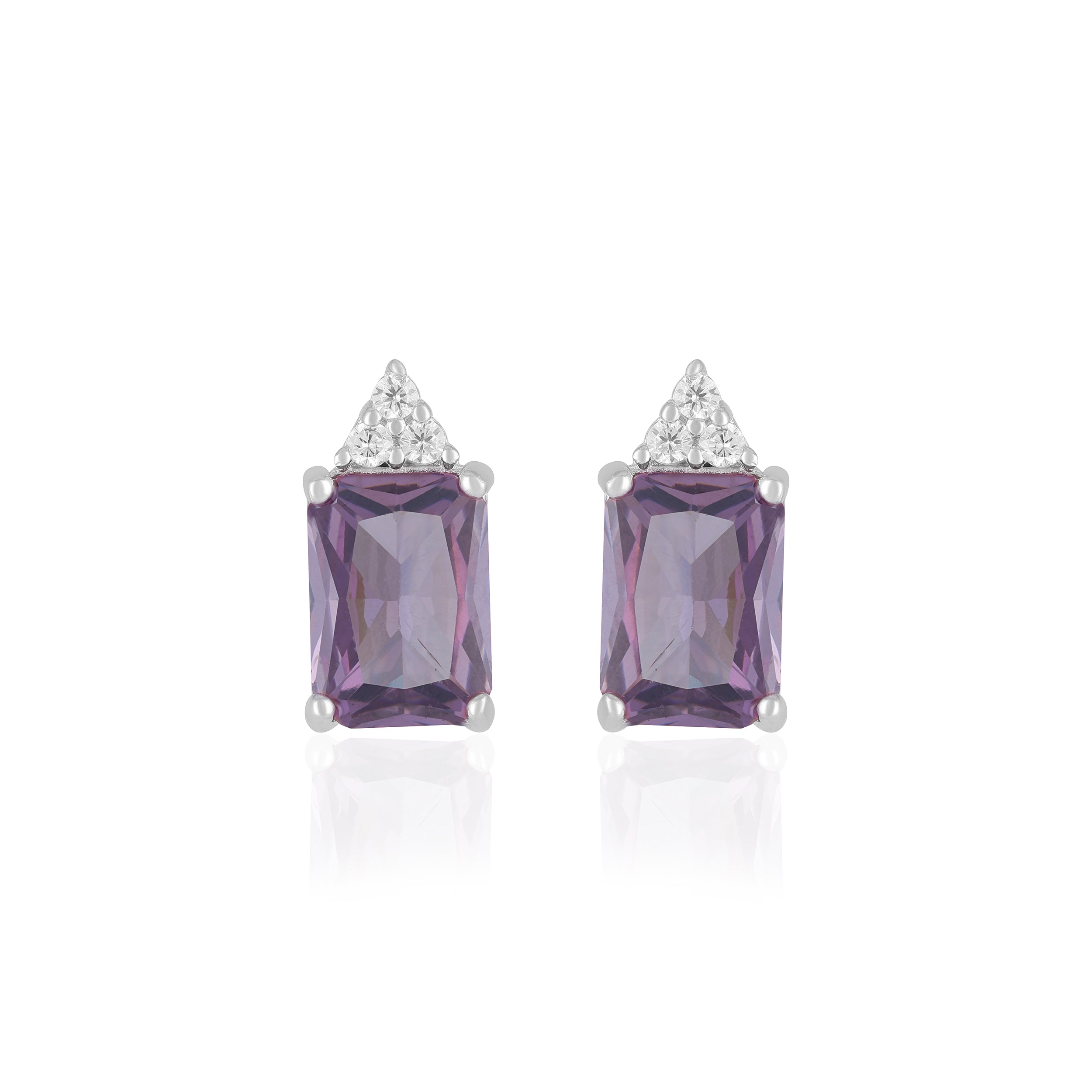 925 Sterling Silver February Month Square Amethyst Birthstone Stud For Women