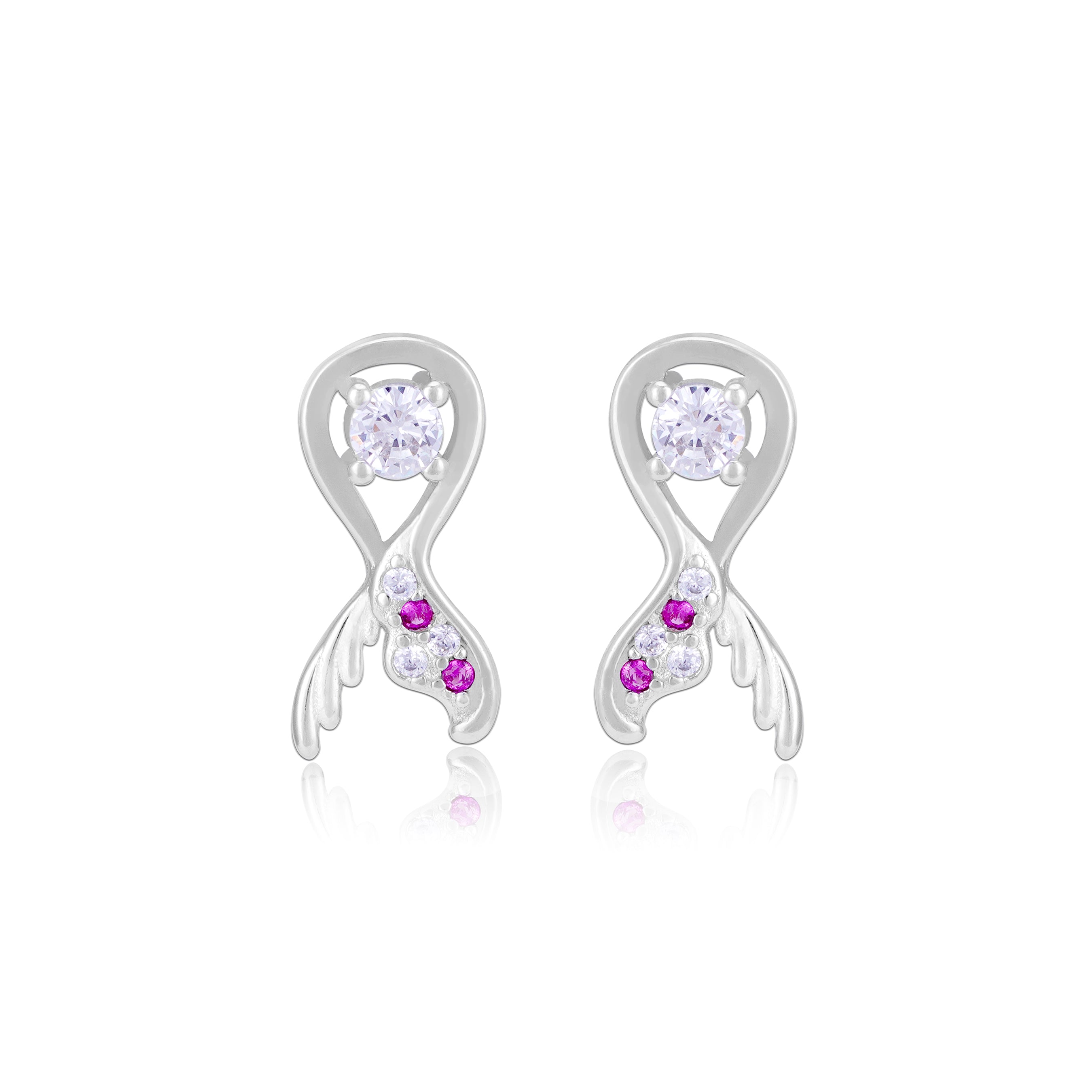 925 Sterling Silver Fish Caudal fin Rhodium Plated Earrings For Women