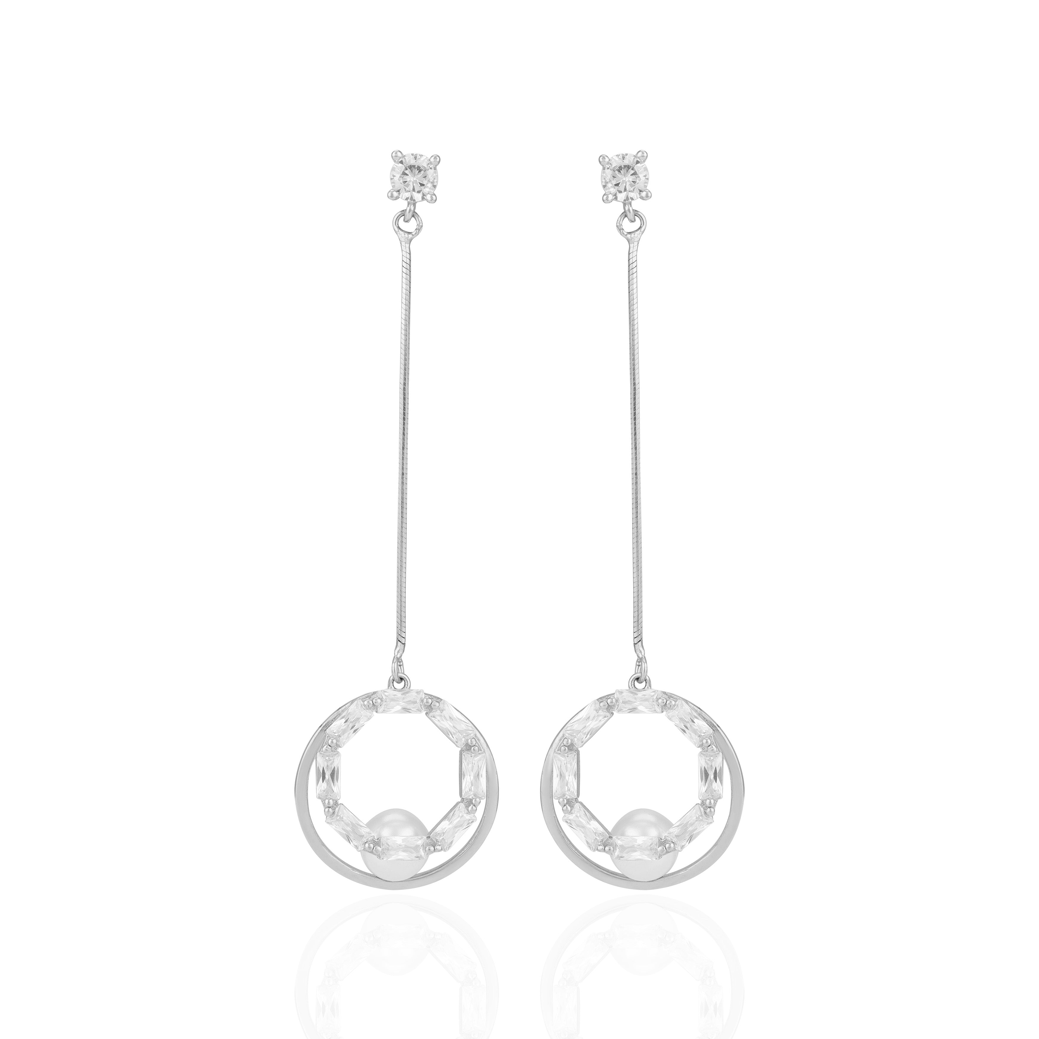 925 Sterling Silver Floating Pearl Illusion Hoop Drop Earrings for Women