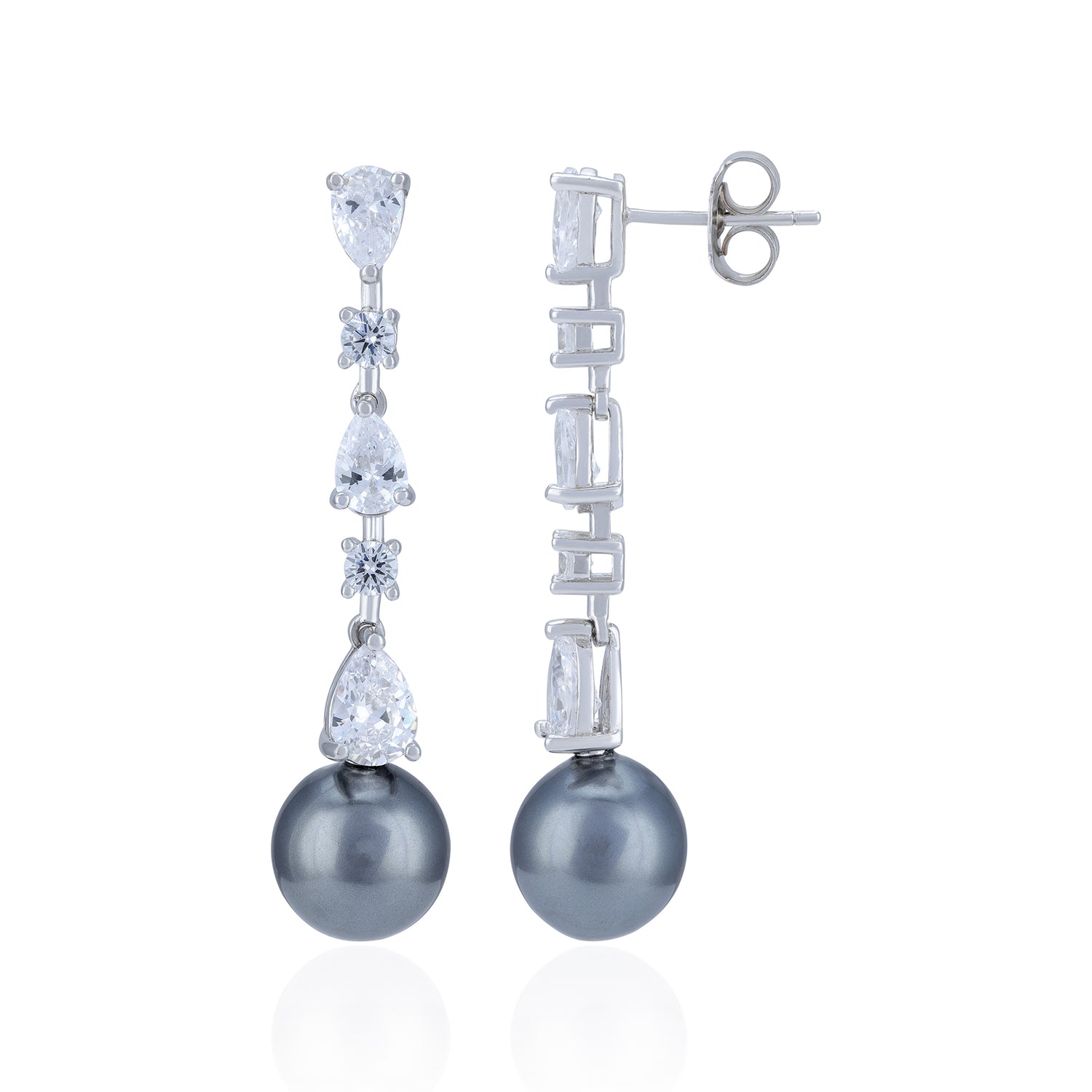 Pair of earrings with pearls and gemstones on a white background