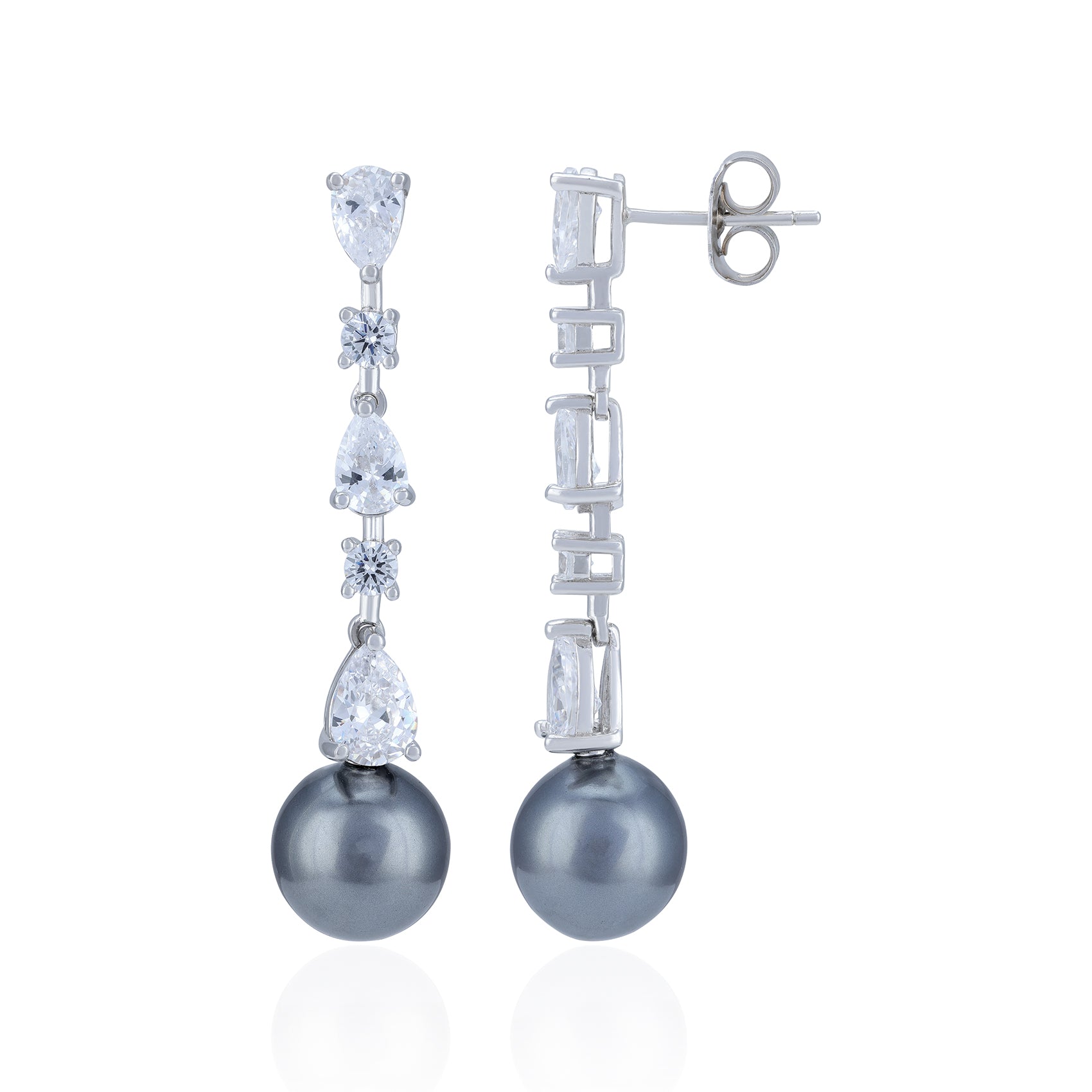 Pair of earrings with pearls and gemstones on a white background