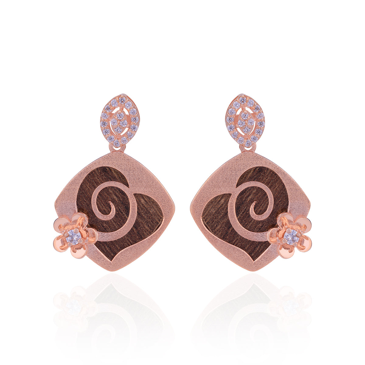 925 Sterling Silver Floral Heart Swirl Earrings For Women
